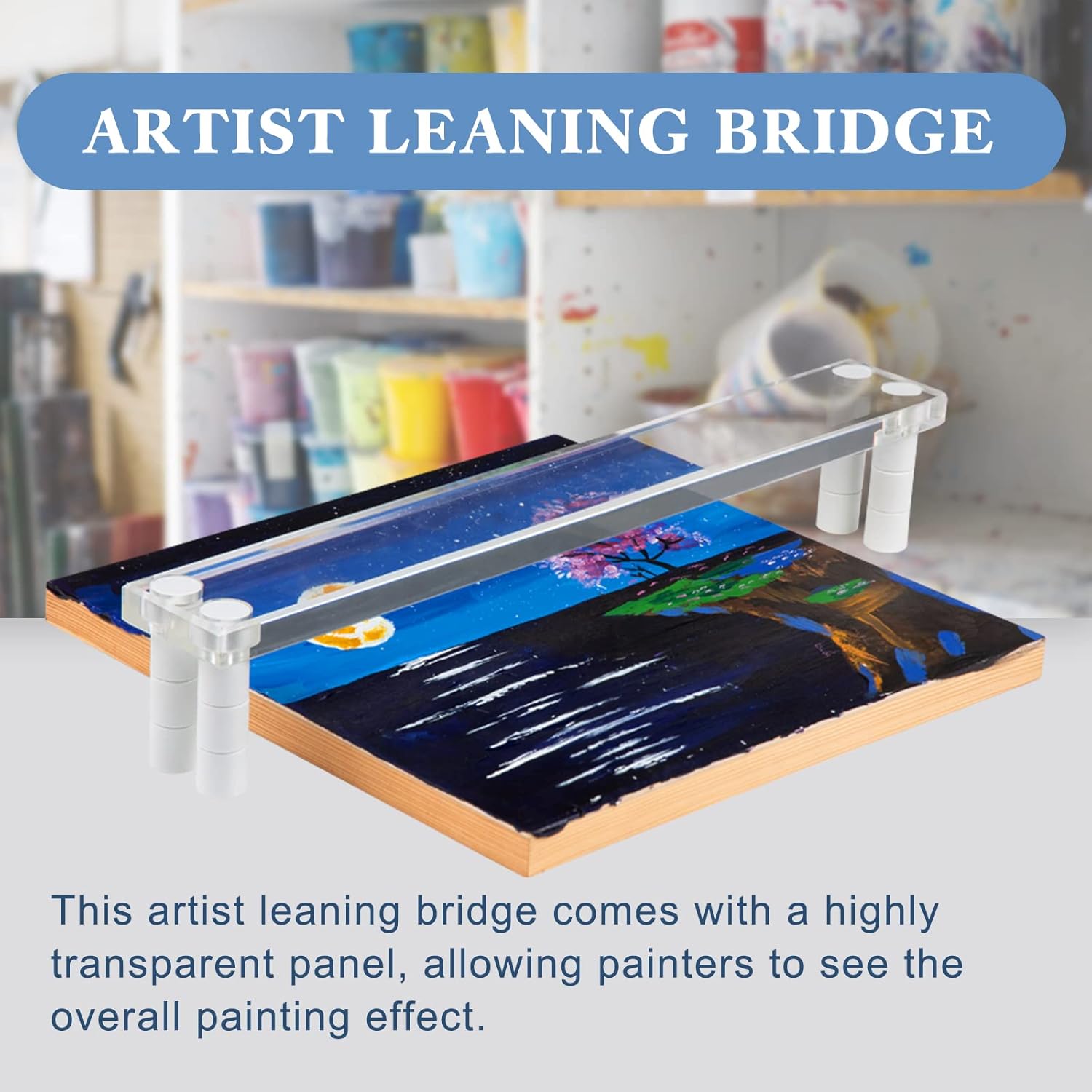 Falling in Art 25Inches Artist Leaning Bridge Hand Rest, Transparent Acrylic Wrist Leaning Bridge with Adjustable Height, Art Drawing Tool for Detailed Painting or Sketching