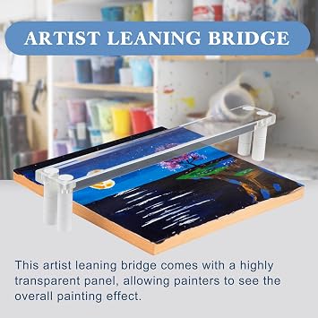 Falling in Art 25 Inches Artist Leaning Bridge Hand Rest | Transparent Acrylic Wrist Leaning Bridge with Adjustable Height, Art Drawing Tool for Detailed Painting or Sketching