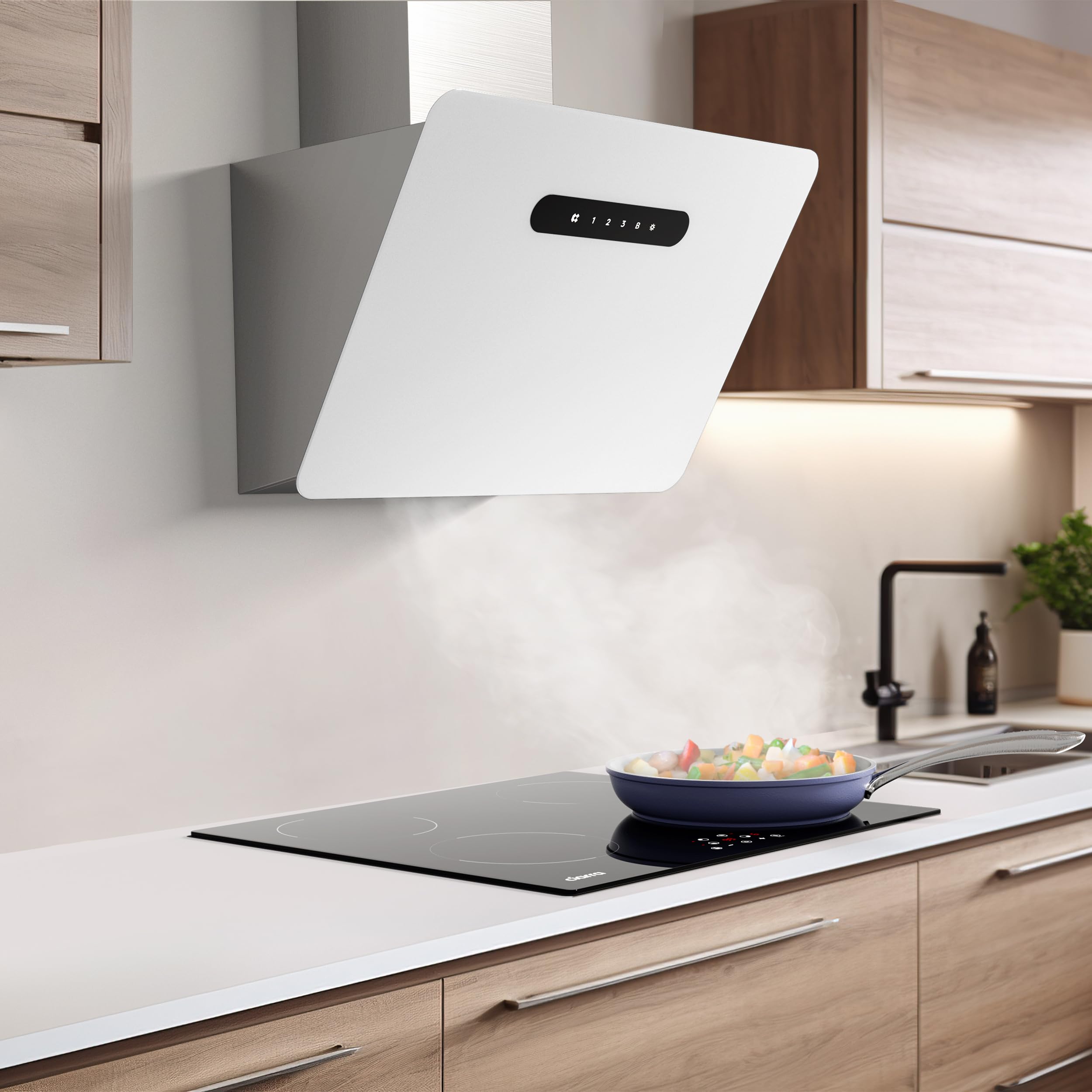 Ciarra A+++ Cappa Aspirante 60cm 650 m³/h - APP WiFi Connessa - Cappa Inclinata - 3 Velocità - Filtri al Carbone Inclusi - Evacuazione o Riciclaggio - Bianco -CBCW6736K