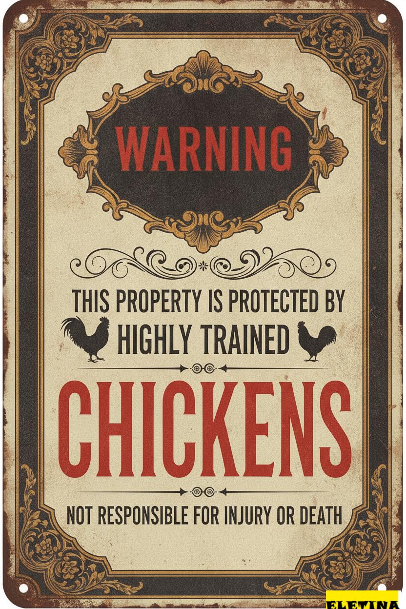 Vintage Chicken Coop Warning Tin Sign, 8x12 Inch Decor