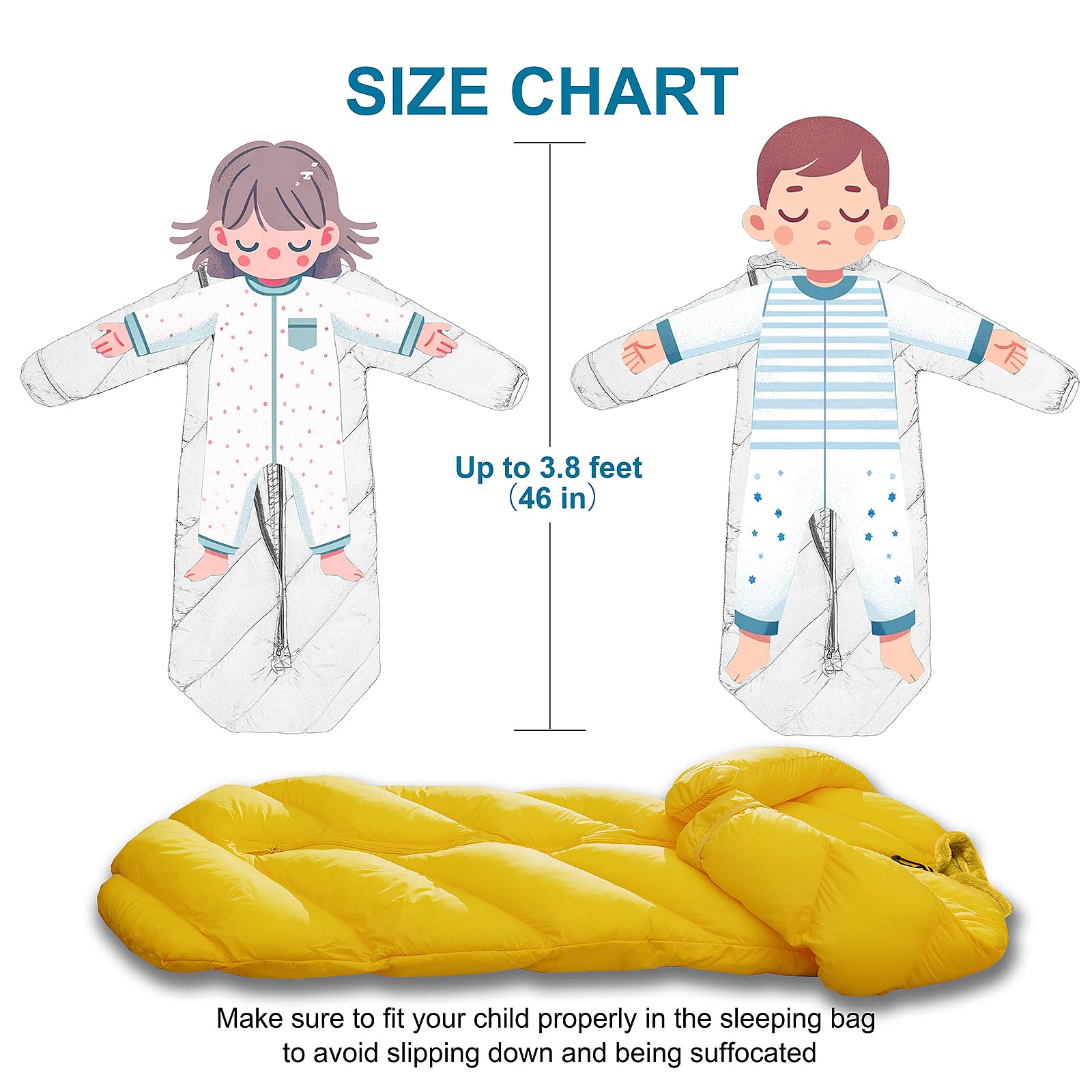 T40 Kleinkind-Schlafsäcke für Jungen und Mädchen, Alter 2–4 Jahre, Puffy Kinder-Schlafsack, Camping, Übernachtungen, bis zu 116,8 cm, leicht, kompakt, Komfort für drinnen und draußen,