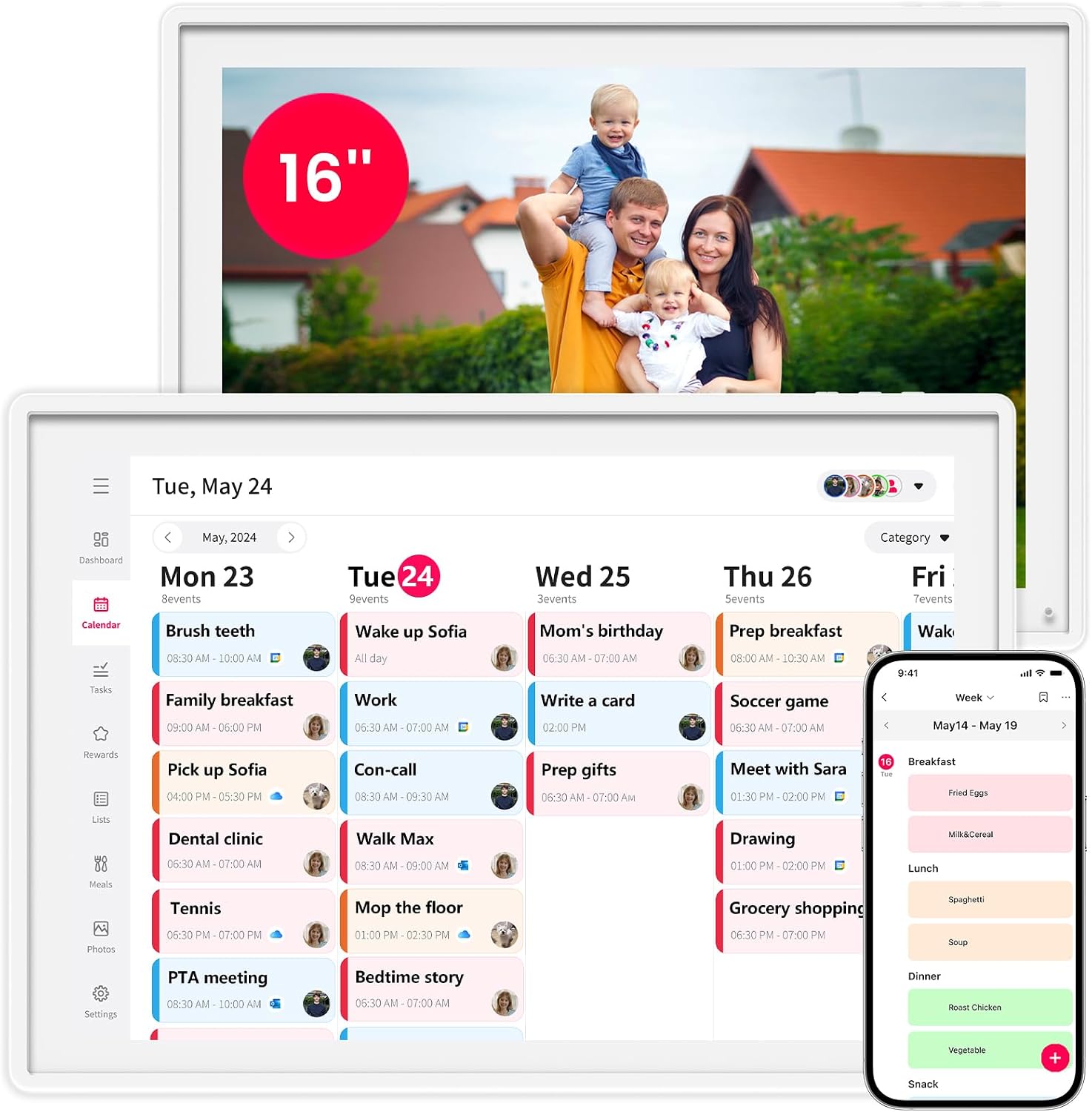 Skyzoo 16-Inch Digital Wall Calendar, Syncs with Online Calendars