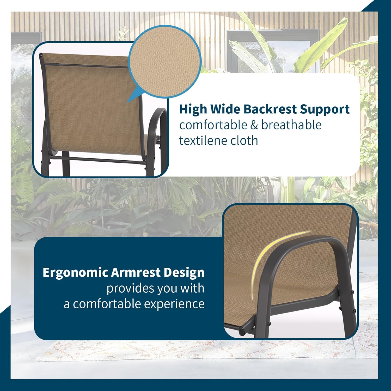 Amopatio Outdoor Bar Stools Set of 8, Bar Hight Patio Chairs, Sturdy High Back Outdoor Bar Chairs, All-Weather Textile Patio Bar Stools for Backyard, Porch, Balcony, Brown