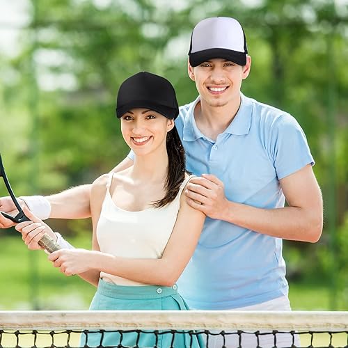 Miniatura 6 de Lasnten Paquete de 48 gorras unisex de camionero en blanco para sublimación, gorras de béisbol ajustables de malla de poliéster liso a granel para