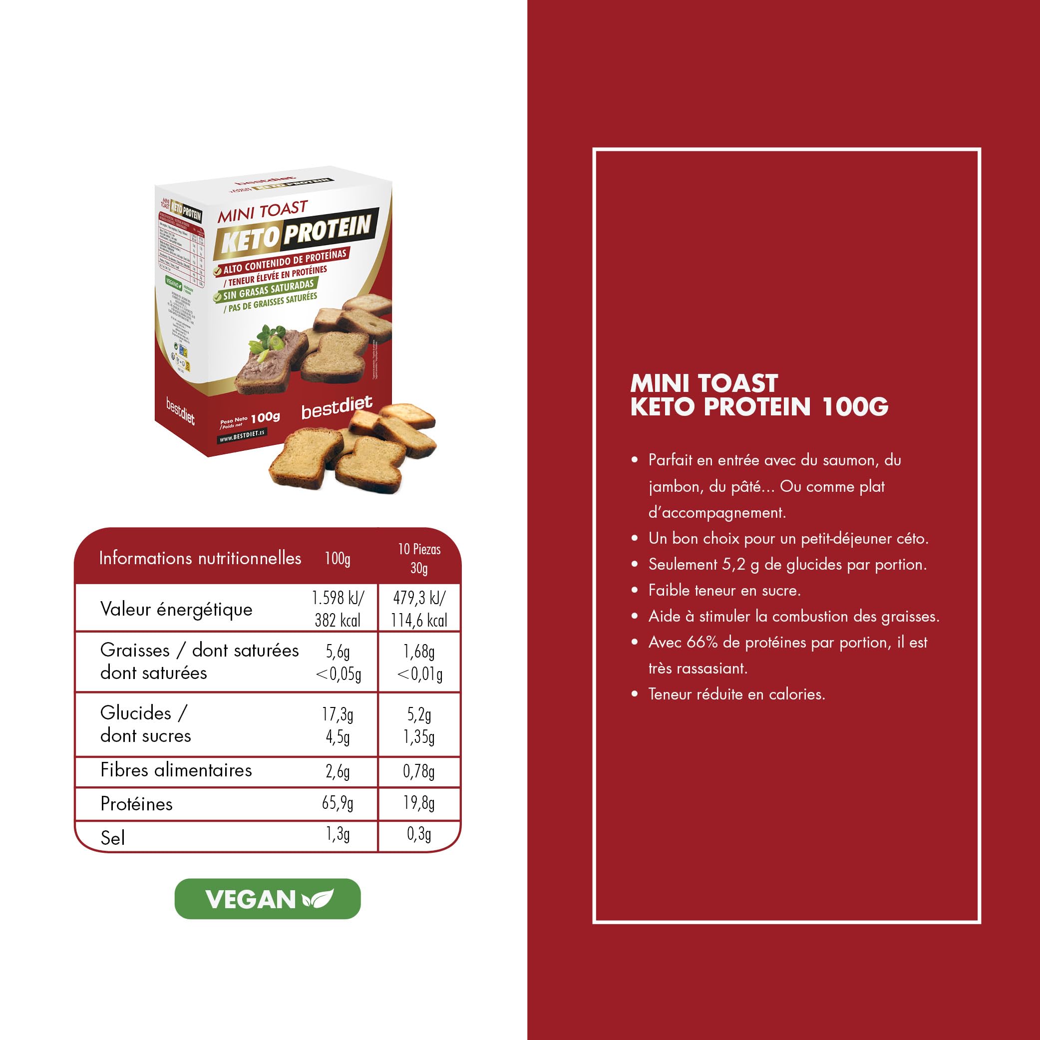 Bestdiet Keto Protein Mini Toast Haute teneur en protéines Pack 3 x 100 g