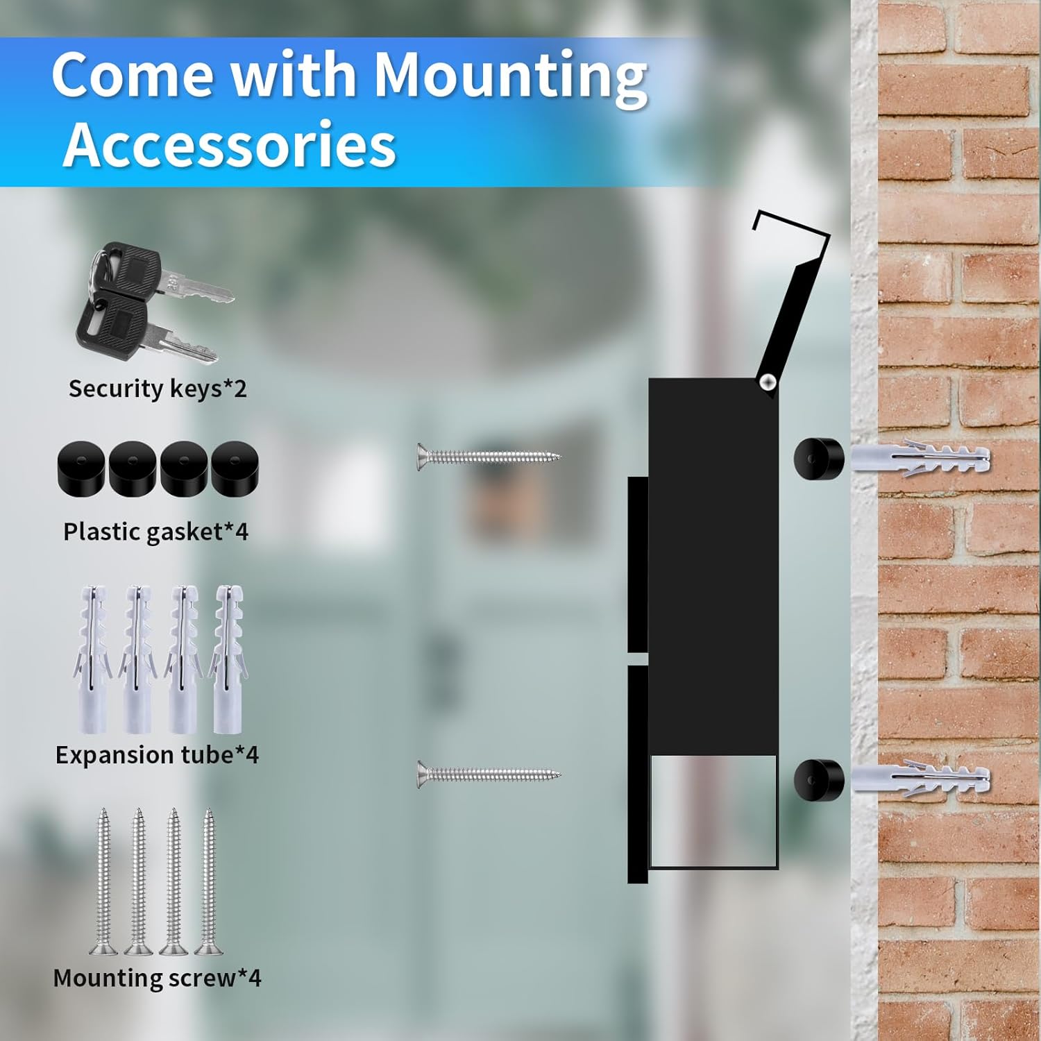 Wall Mount Mailboxes, Modern Drop Mailbox for Outside, Locking Security Key Drop Mail Box, Large Capacity Galvanized Steel Post Box with Newspaper Holder