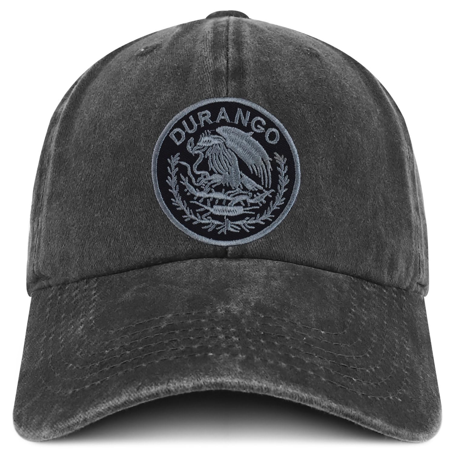 Trendy Apparel Shop Durango Mexico Charcoal Embroidered Patch Pigment Dyed Washed Baseball Cap