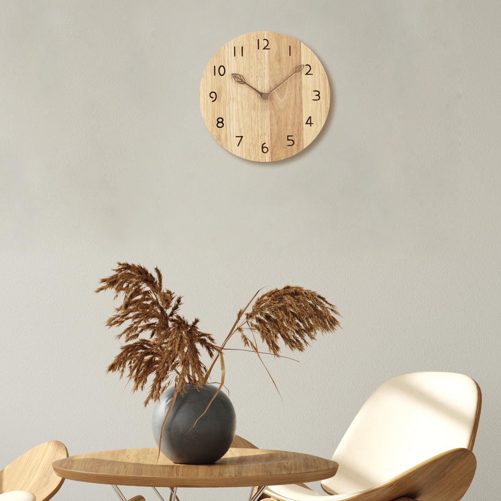 VIVILINEN Orologio da Parete in Legno Massello Naturale, Orologio da Parete Silenzioso Nessun Ticchettio per Cucina, Soggiorno, Camera da letto
