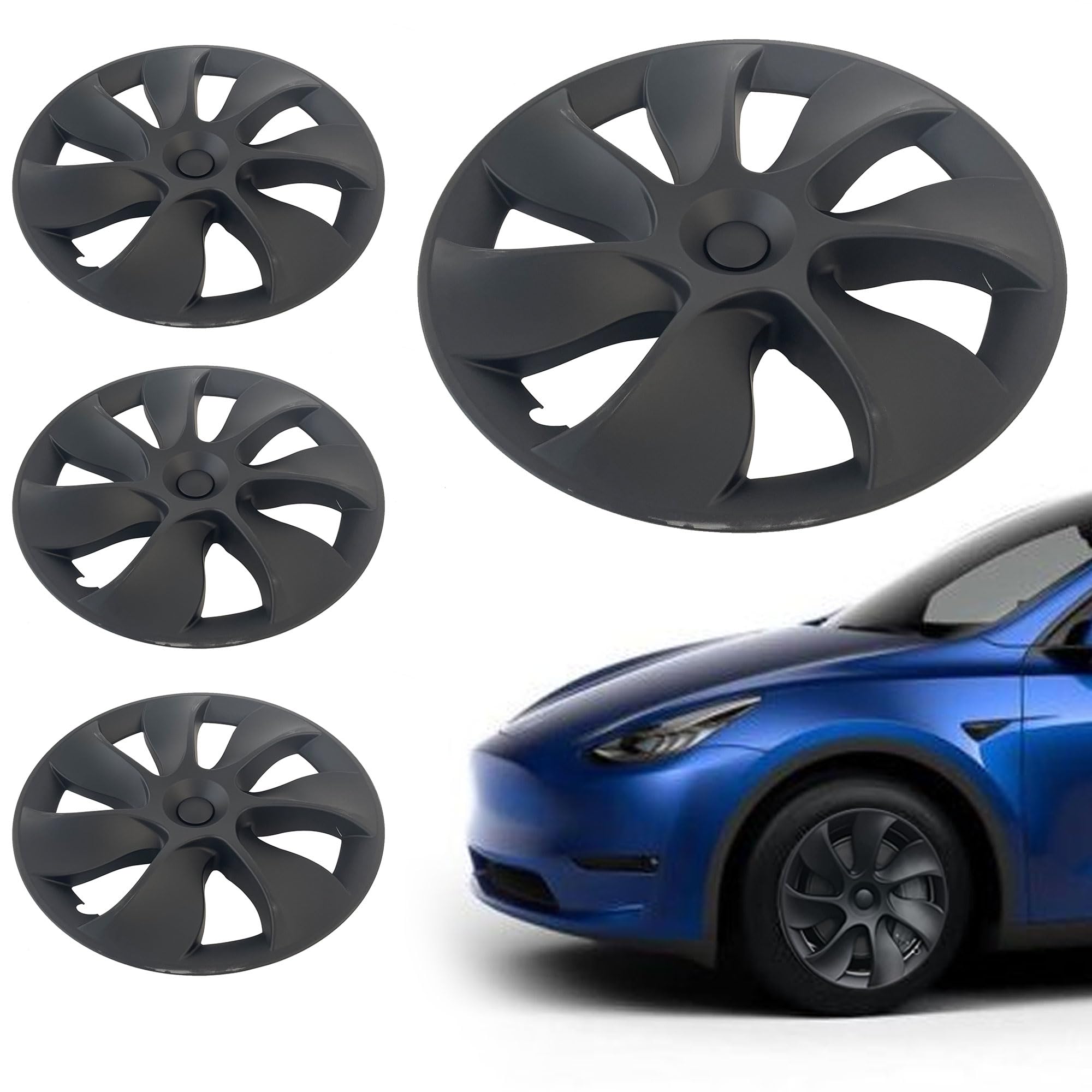 Photo 1 of Black Wheel Cover Hubcap Replacement for 2020-2023 Tesla Model Y 19 inch Rims Wheel Cover Replacement(Set of 4) Matte Black