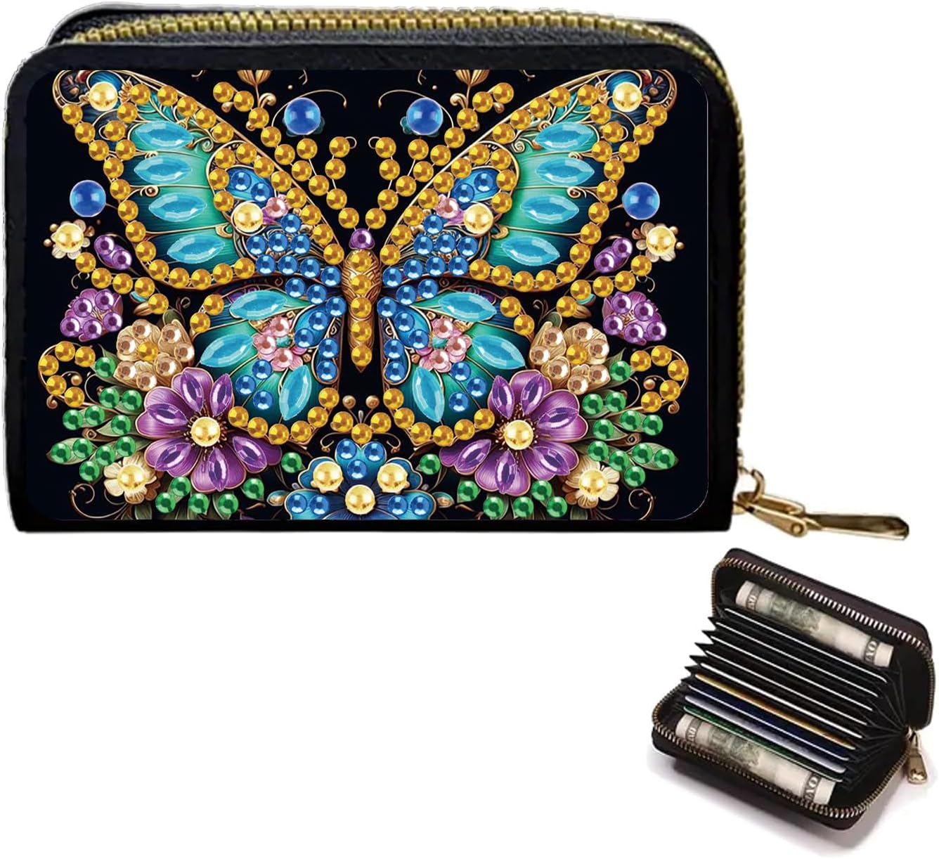 JZHYOAN Diamond Art Credit Card Holder DIY Butterfly Zipper Business Portable Diamond Painting Small Wallet Coin Purse Keychain Craft Gem Arts Card Holder Wallet for Woman Adult Man Family Mosaic