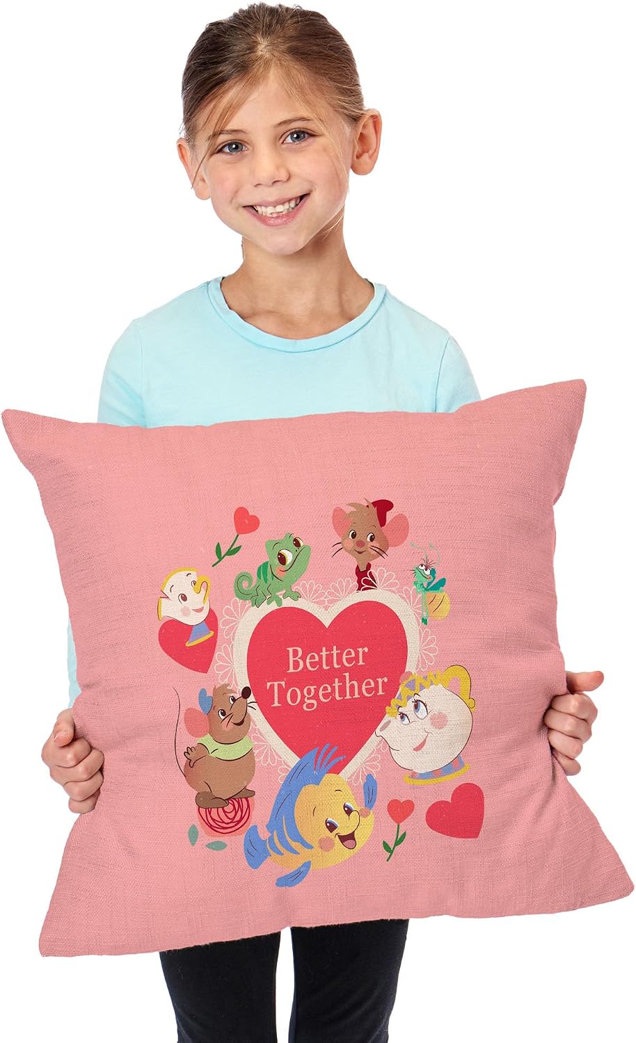 Northwest Disney Sidekicks Throw Pillow, Flounder, Jaq, Gus, Lumière & Chip, Soft Decorative Cushion for Room or Couch, 18 x 18 Inches