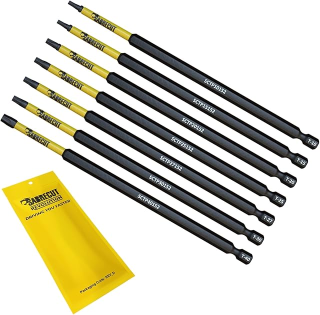 7 x SabreCut SCRK152TXTP 152mm Torx Tamper Proof T10 T15 T20 T25 T27 T30 T40 Magnetic Security Impact Screwdriver Bits Set Torx Heavy Duty Compatible with Dewalt Milwaukee Bosch Makita and More
