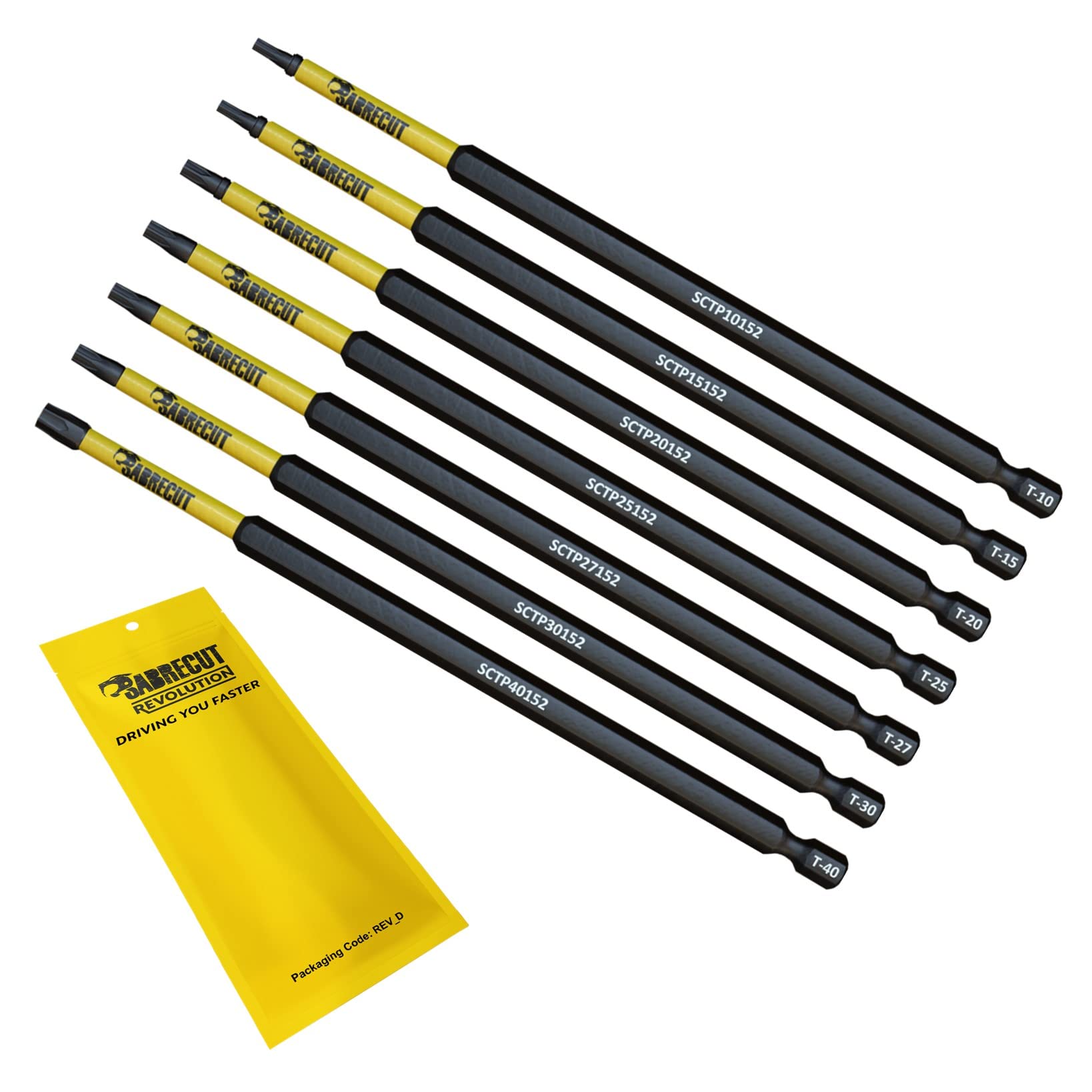 Sabrecut 7 X Scrk152txtp 152Mm Torx Tamper Proof T10 T15 T20 T25 T27 T30 T40 Magnetic Security Impact Screwdriver Bits Set Torx Heavy Duty