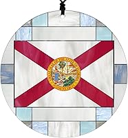Vista 19 de New Hampshire Christmas Ornament - Faux Stained Glass Design Effect Featuring State Flag - 2026 Hanging Acrylic Disc Decoration for Tree - Unique