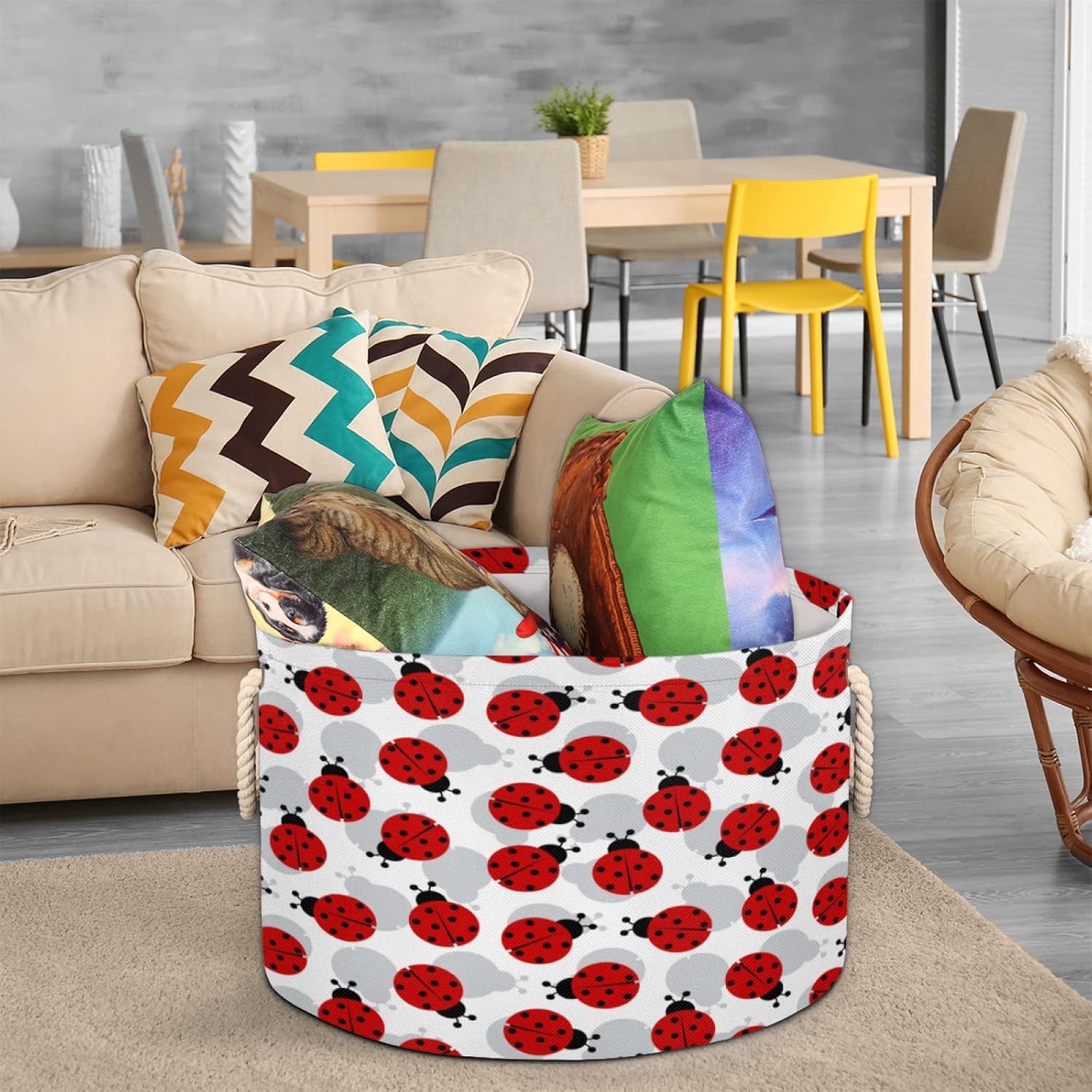Animal Ladybugs Round Storage Basket Collapsible Laundry Baskets Cube Storage Boxes Bins For Bedroom Shelf Bathroom Toy Organizer