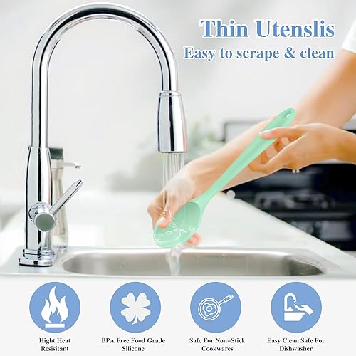 Miniatura 5 de Armrouns Cucharas de silicona para mezclar, paquete de 2, cuchara de cocina antiadherente grande de 10.8 pulgadas resistente al calor para agitar,
