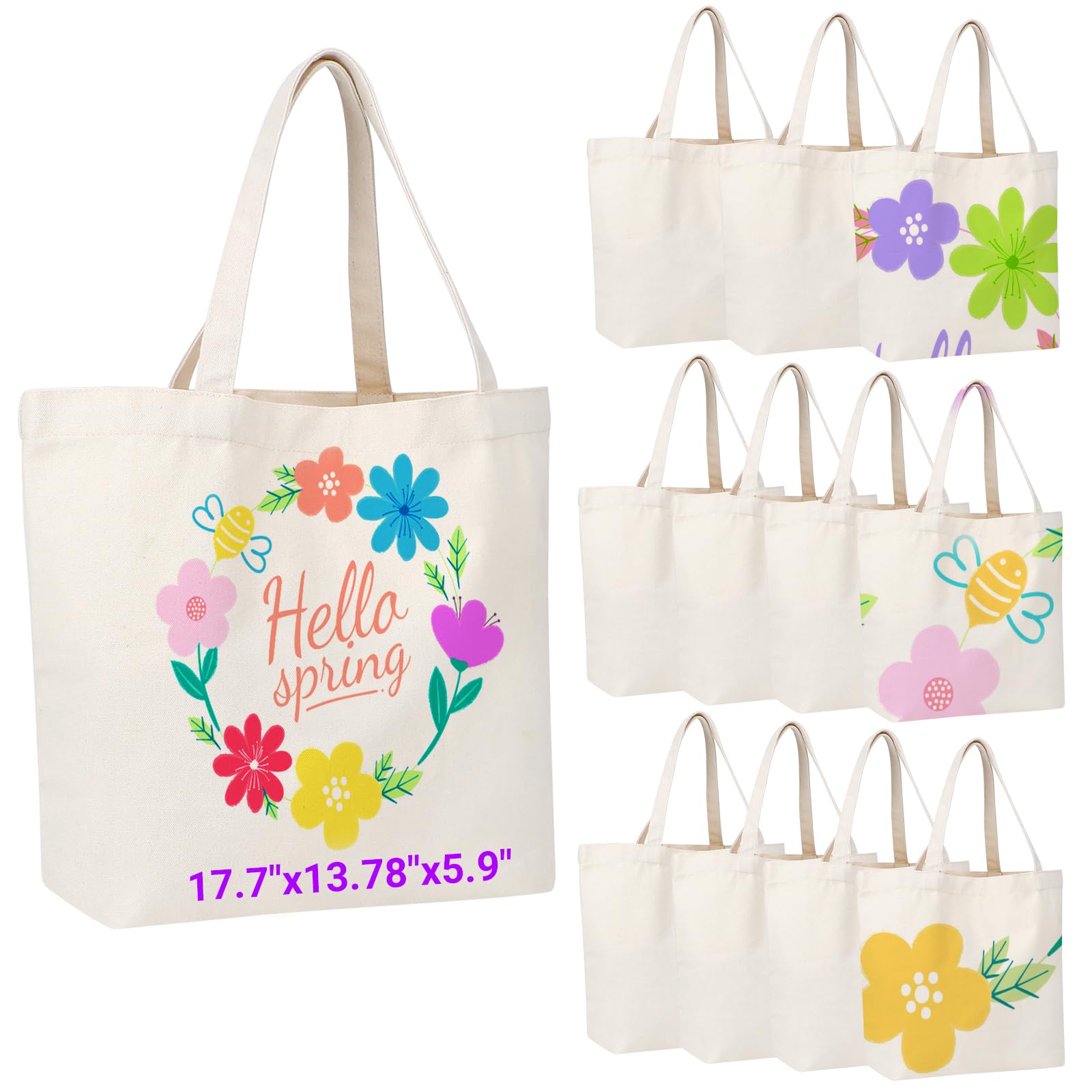 Segarty Borsa tote in tela vuota, confezione da 3 borse per la spesa riutilizzabili da 350 ml