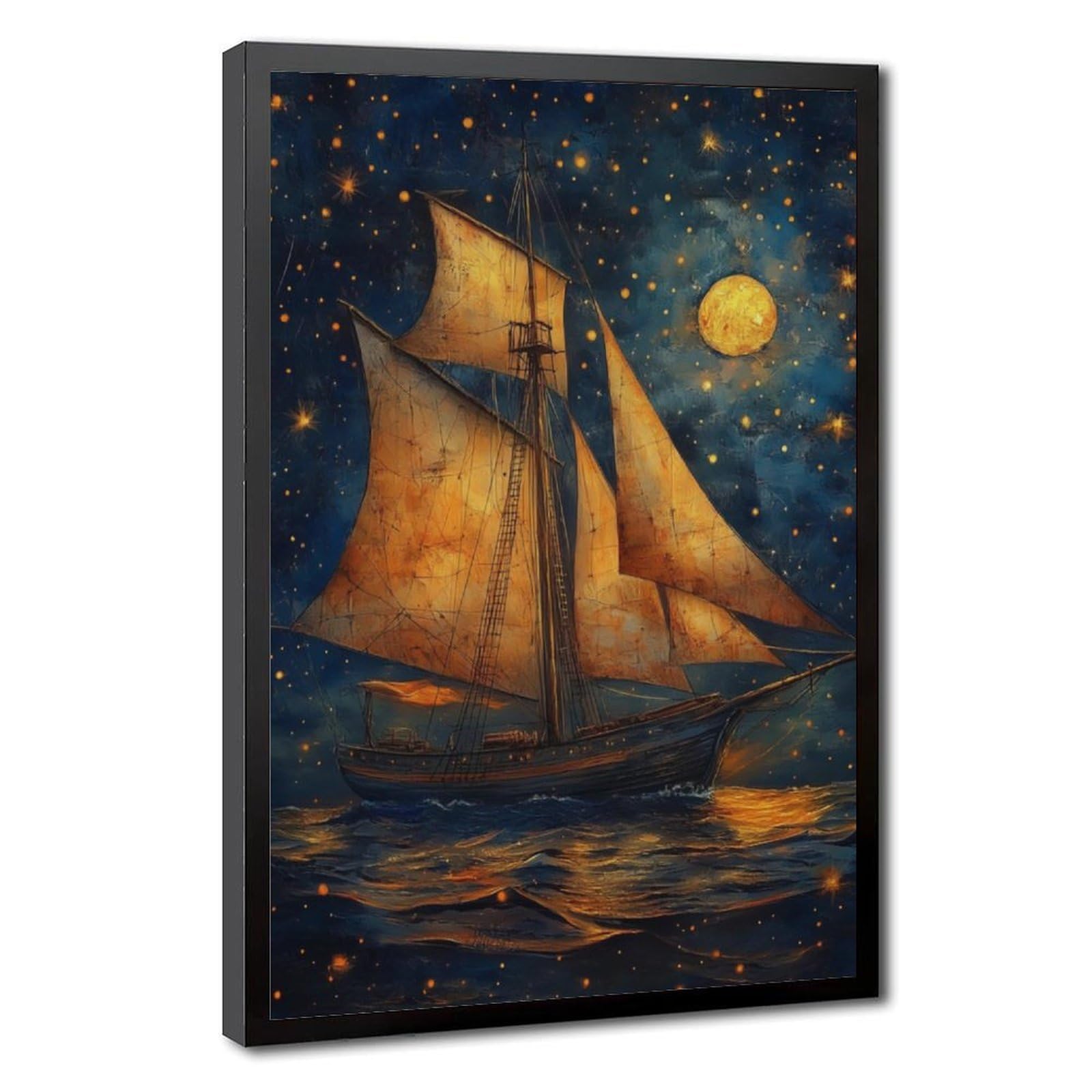 Bareronor Night Ocean Poster Canvas Poster Bedroom Decor Landscape Office Room Decor Gift 24" L X 36" W