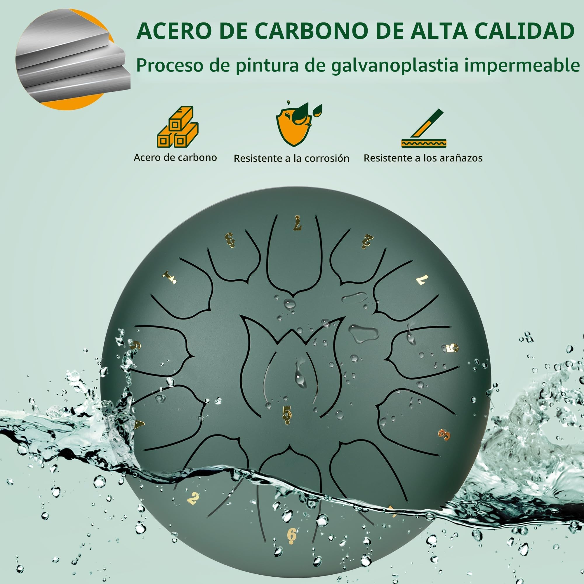CAHAYA Tambor De Lengüeta De Acero De 12 Pulgadas Con 13 Notas, Libro De Música, Mazas De Tambor, Dedales Y Bolsa De Transporte Verde Musgo, CY00374-1