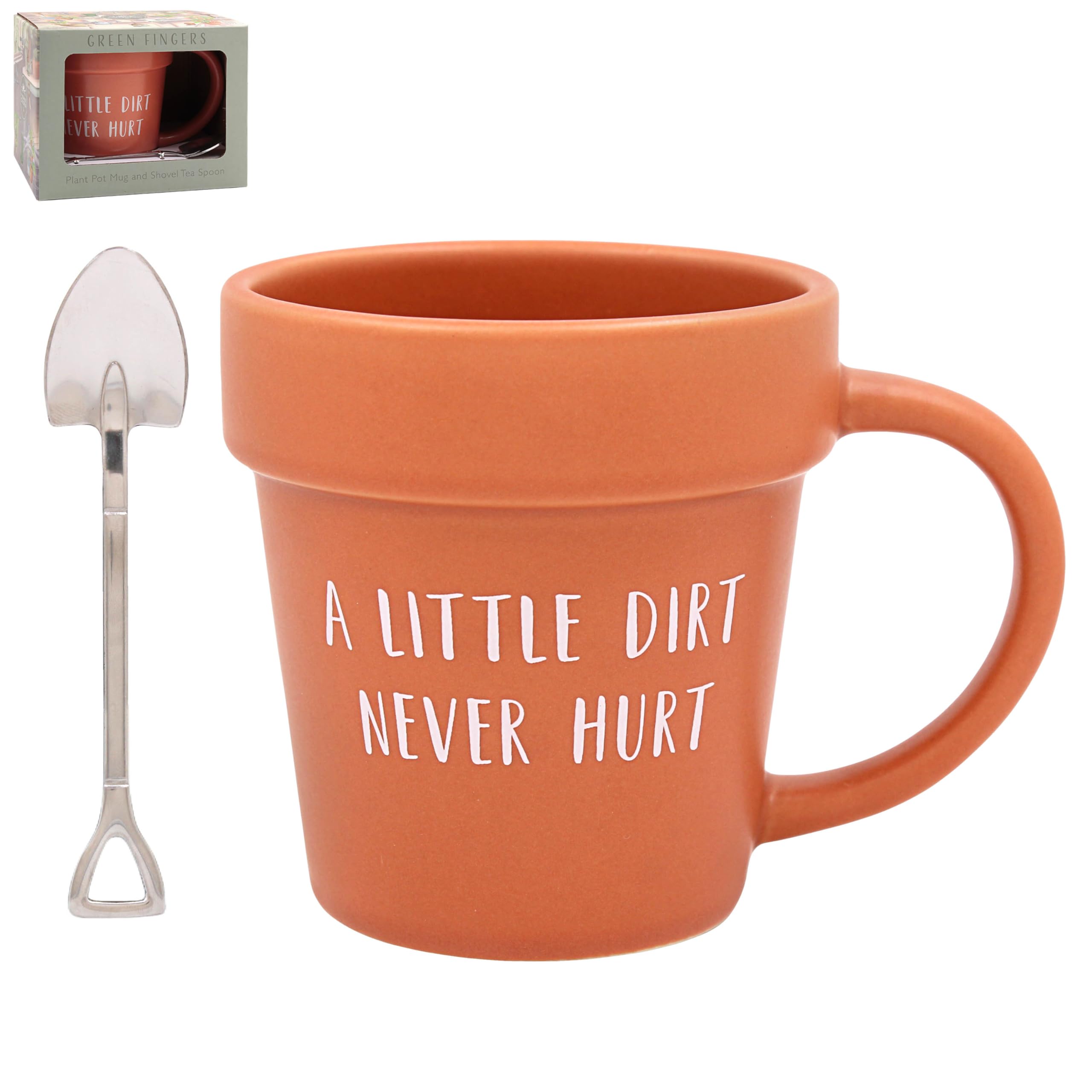The Leonardo Collection Green Fingers A Little Dirt Mug & Spoon for Hot & Cold Drinks | Durable Coffee Cups for Home & Office | Easy-to-Hold Coffee Mugs for Beverages & Daily Use