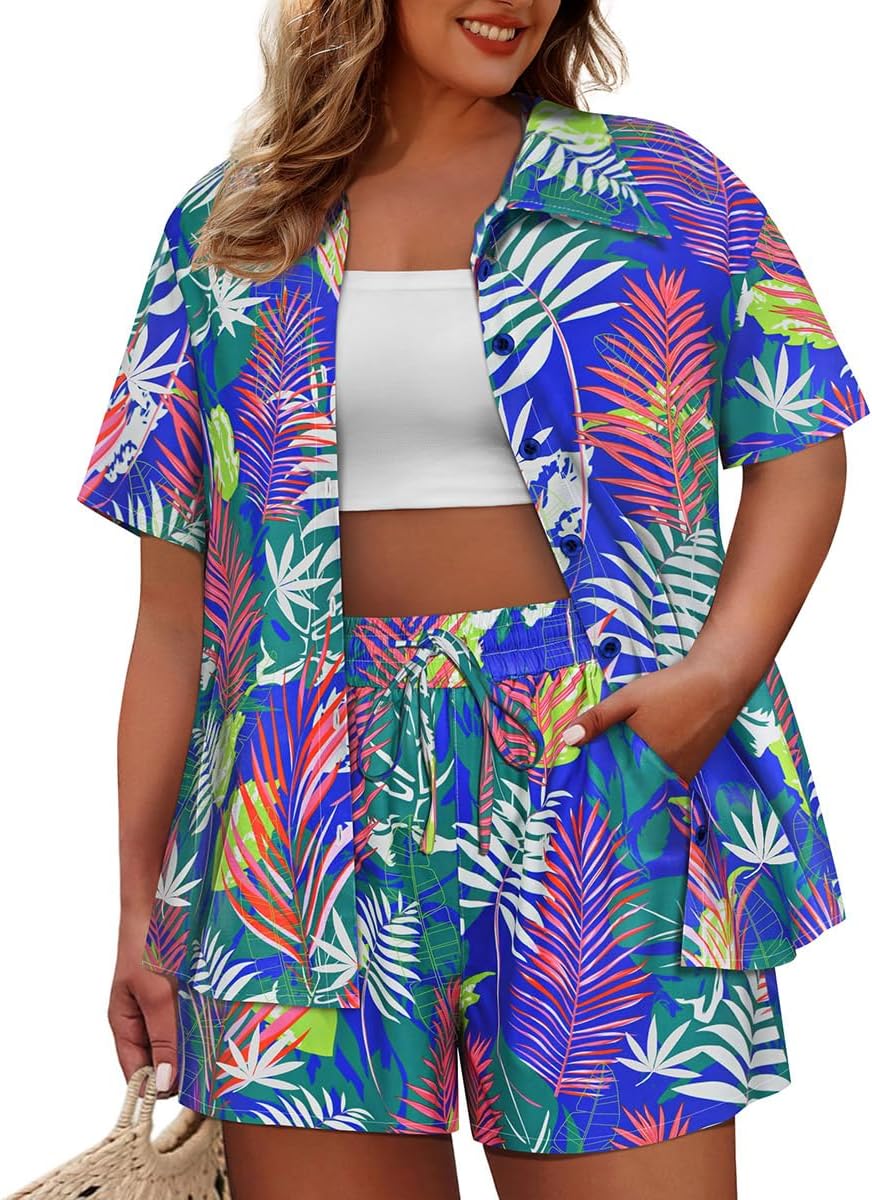CARCOS Women's Plus Size 2 Piece Sets Summer Top and Shorts Set Short Sleeve Vacation Casual Tracksuit Outfit XL-5XL