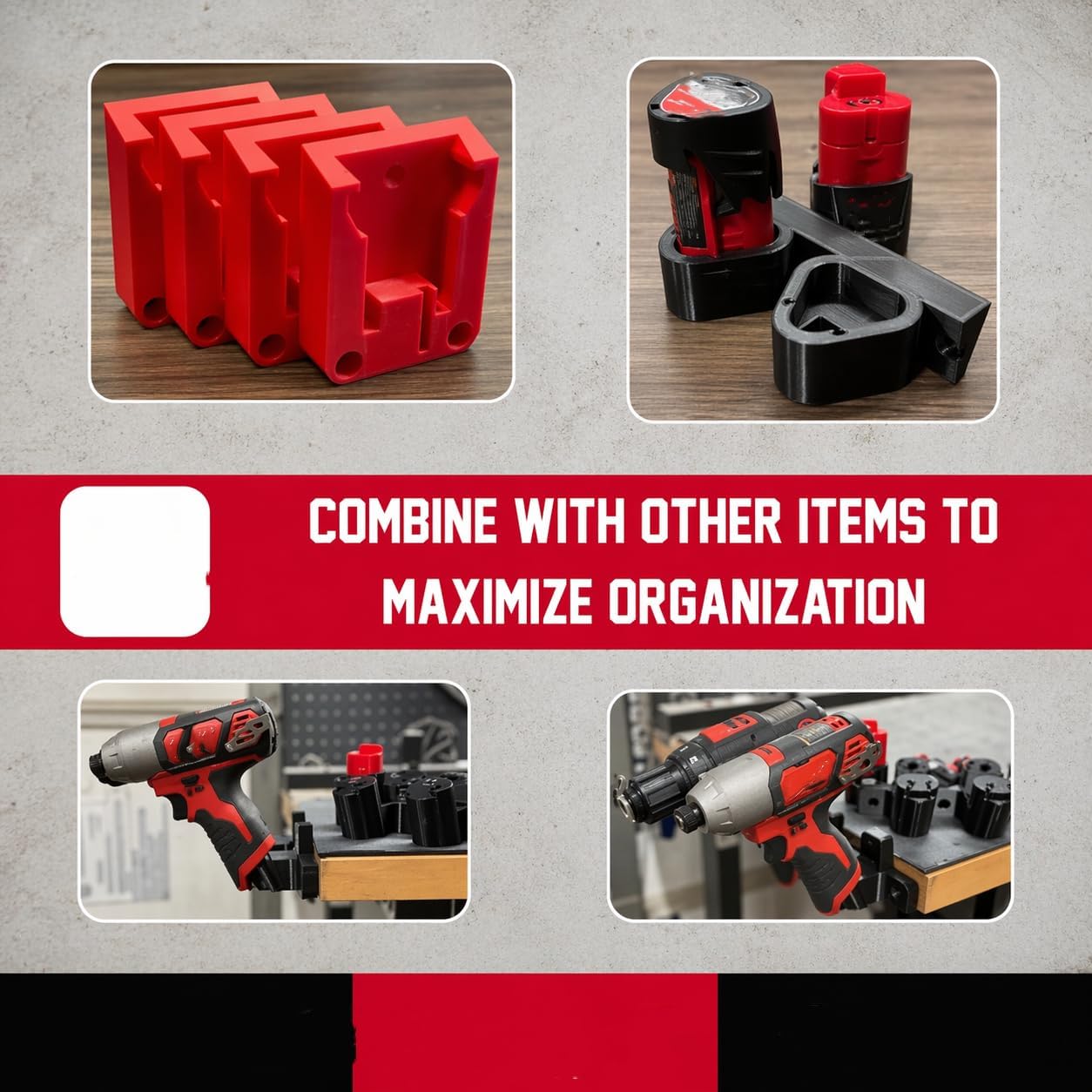 Compatible with Milwaukee M18 Battery Holder – 3D Printed Organizer for M18 Power Tool Batteries, Wall or Shelf Mountable, Workshop & Garage Storage (4, Yellow)