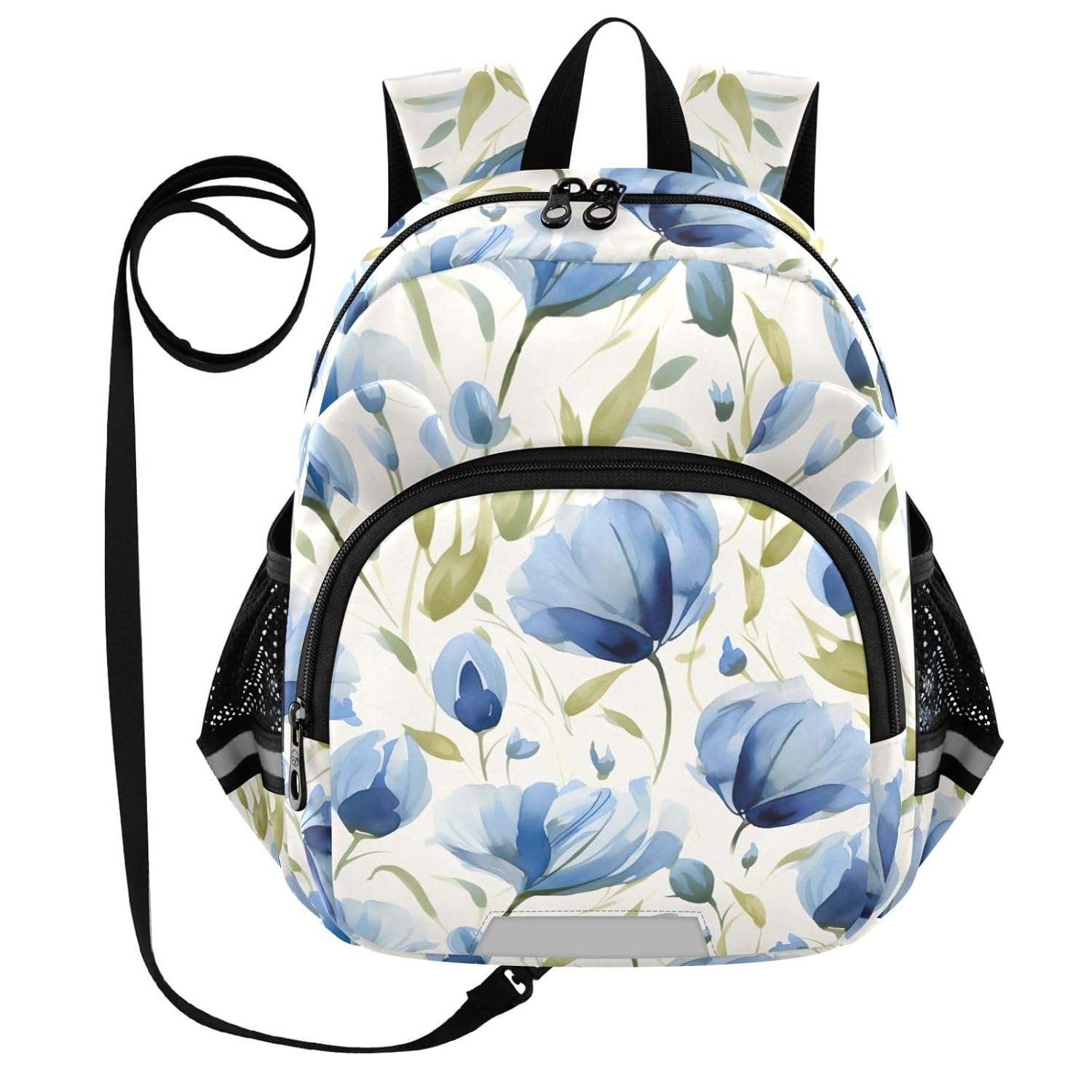 Blue Flowers Toddler Harness Backpack for Boys Girls 3-6 Years Kids Backpack with Anti Lost Safety Leash Baby Harness Bookbag for Walking Preschool Travel