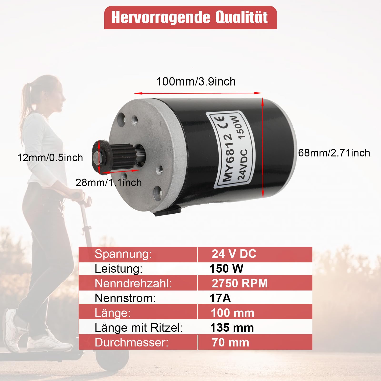 Getriebemotor DC Motor 150W 24V Gleichstrommotor E-Scooter
