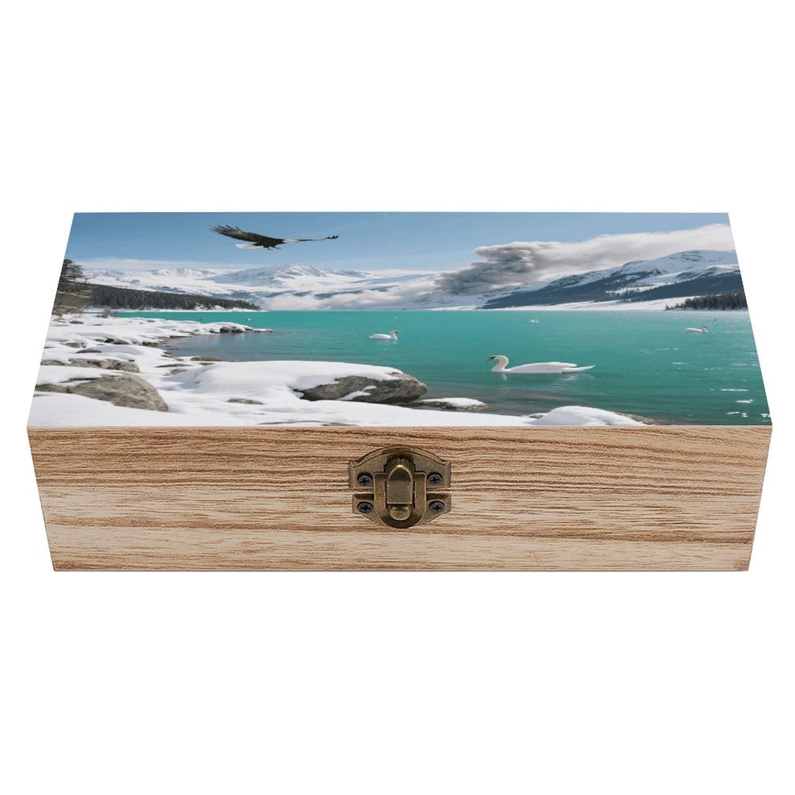 asbwuo Lake View Wood Keepsake Box Wooden Box with Hinged Lid