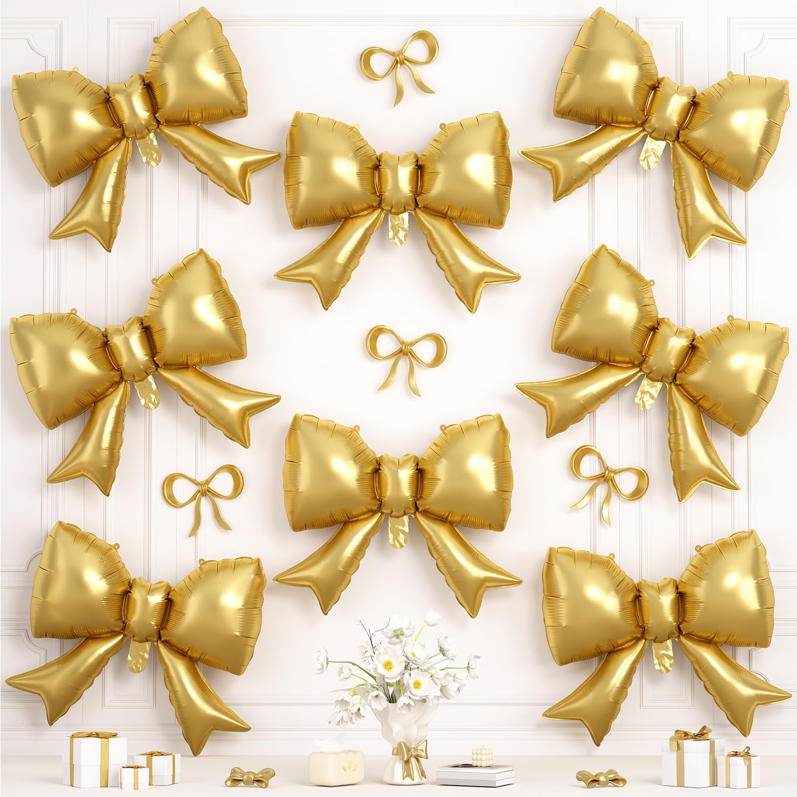 Gold Bow Foil Balloons,8Pcs 21Inch Black Bow Shaped Balloons — image 1