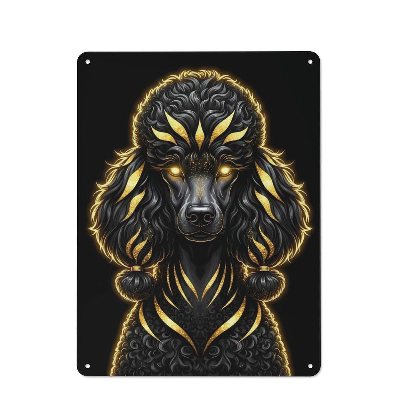 Junmoney Style-20 Tin Wall Plaque 40X30cm With Elegant Black And Gold Poodle Portrait For Guest Room Or Hallway, For Garage, Workshop And Man Cave Decoration