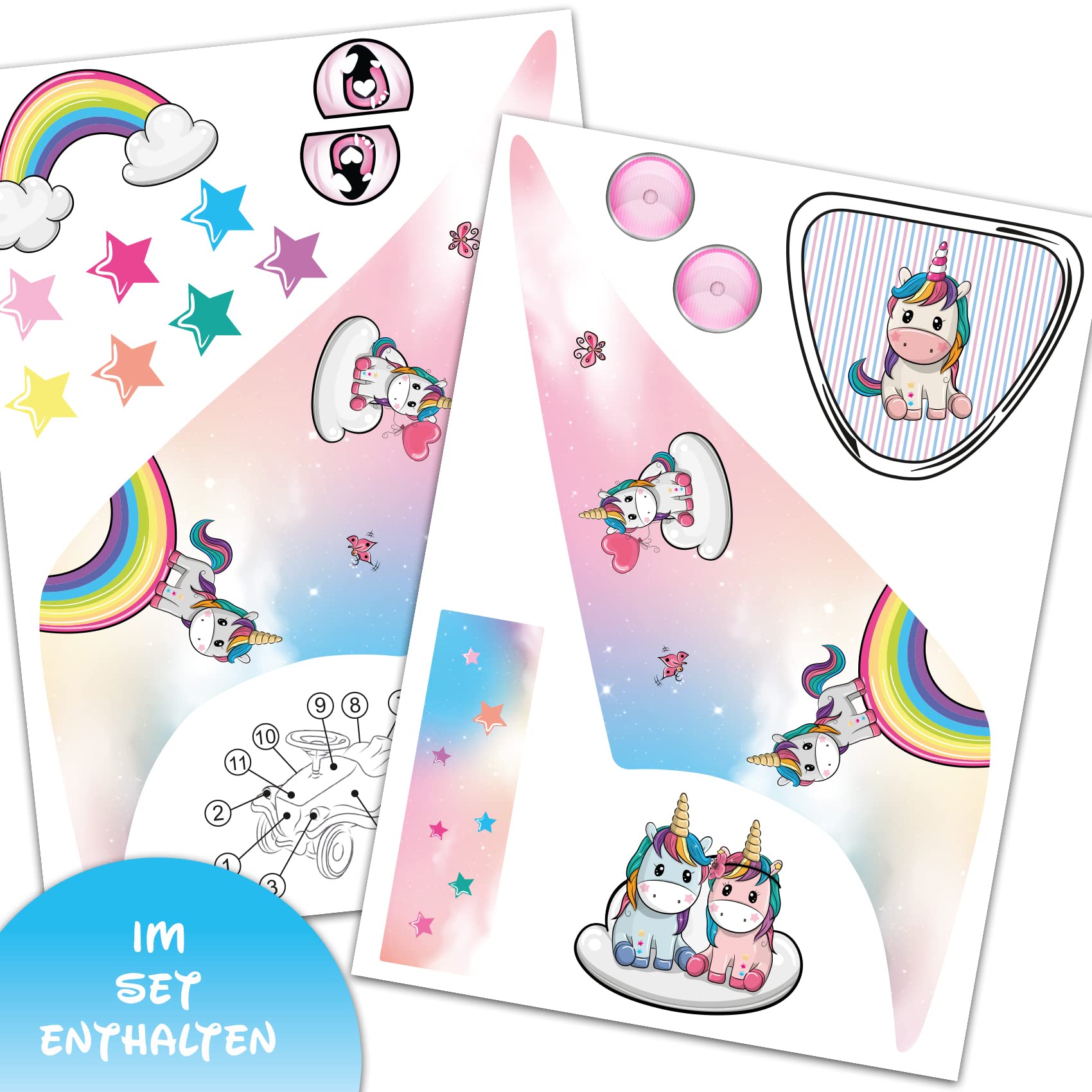 Finest Folia Sticker Set Compatible with Big Bobby Car Classic Sticker for Children's Vehicle Slide Car Toy Car Design Film for Girls Boys R194 (14 Unicorns) - Image 2