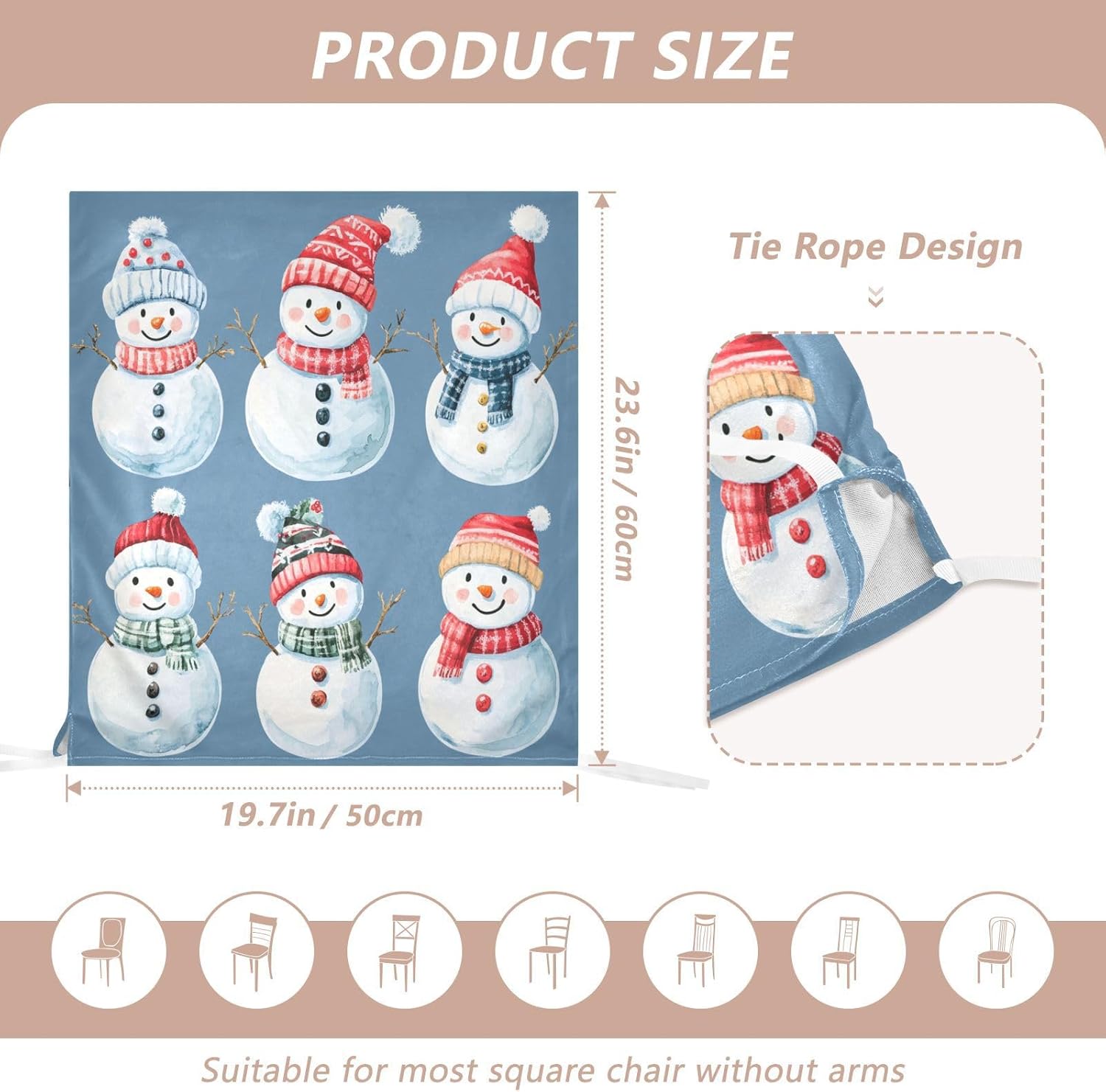 MNSRUU Christmas Chair Back Cover for Dining Room,Snowman Chair Slipcovers Set of 6,Snowman Chair Cover for Kitchen Hotel Holiday Party Decor,328