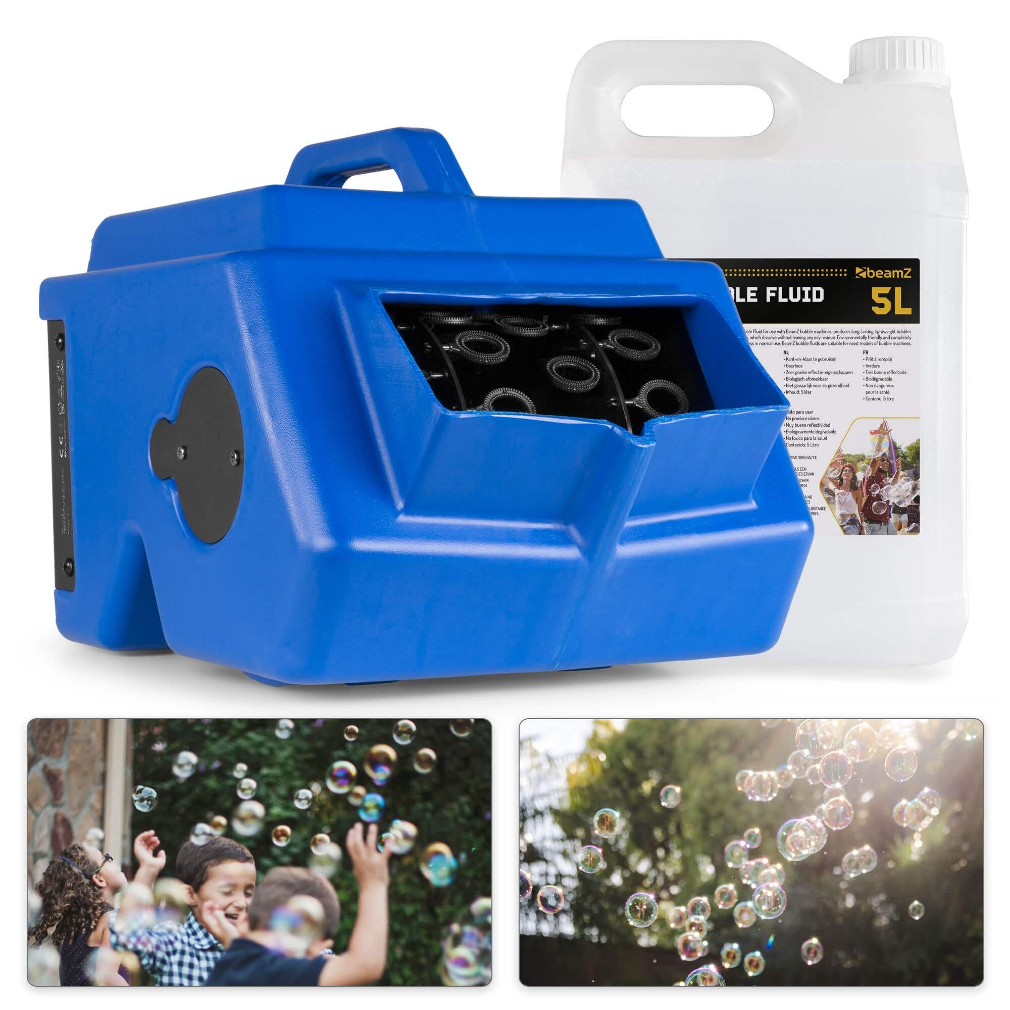 BeamZ B1500 máquina de burbujas profesional con 5L de líquido incluido, doble rueda, 2 ventiladores, control remoto, depósito 2L, ideal para fiestas, eventos y animación