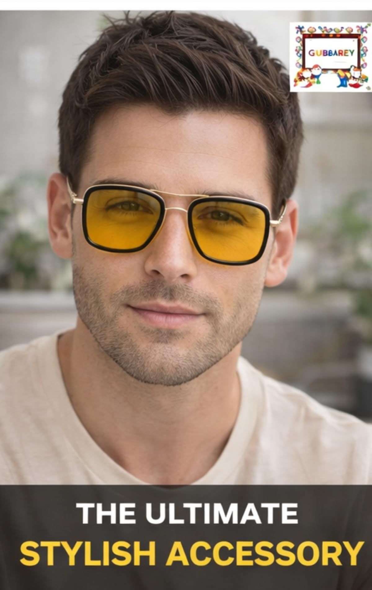 Gubbarey Classic Oversized Men Sunglasses Luxury Style Square retro look Mirror Eyewear latest Outdoor (Yellow) 4