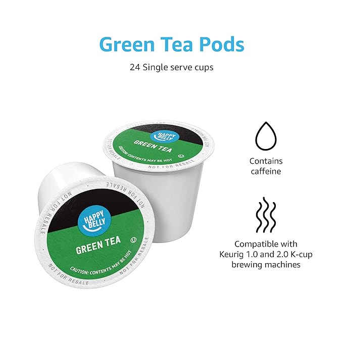 Happy Belly Tea Pods, Green Tea, 24 Count, Compatible with 2.0 K-Cup | Previously Solimo | Brewers