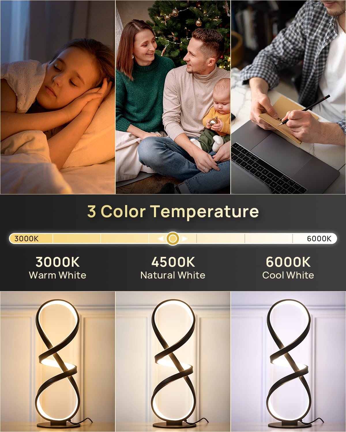 Set mit 2 Tischlampen, LED-Touch, dimmbar, Spiralschreibtischlampe, 3 Farbtemperatur, moderne Nachttischlampe, einzigartige Nachttischlampe für Wohnzimmer, Schlafzimmer, kühle Lampen für