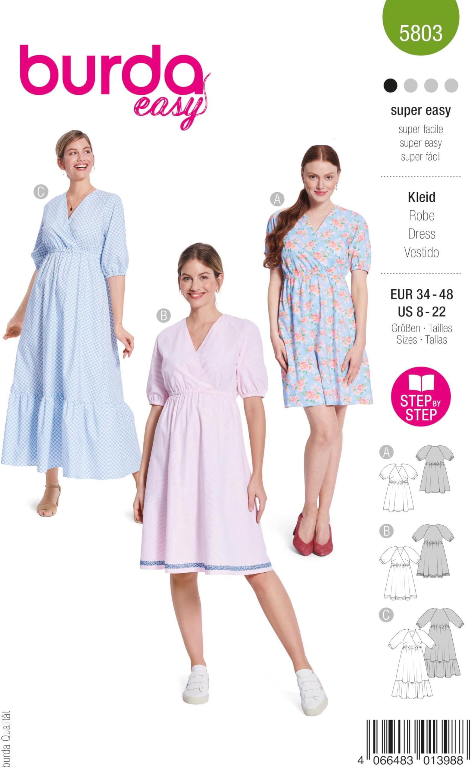 Burda Schnittmuster B8448 Folklore Kleid - Größen 38-54