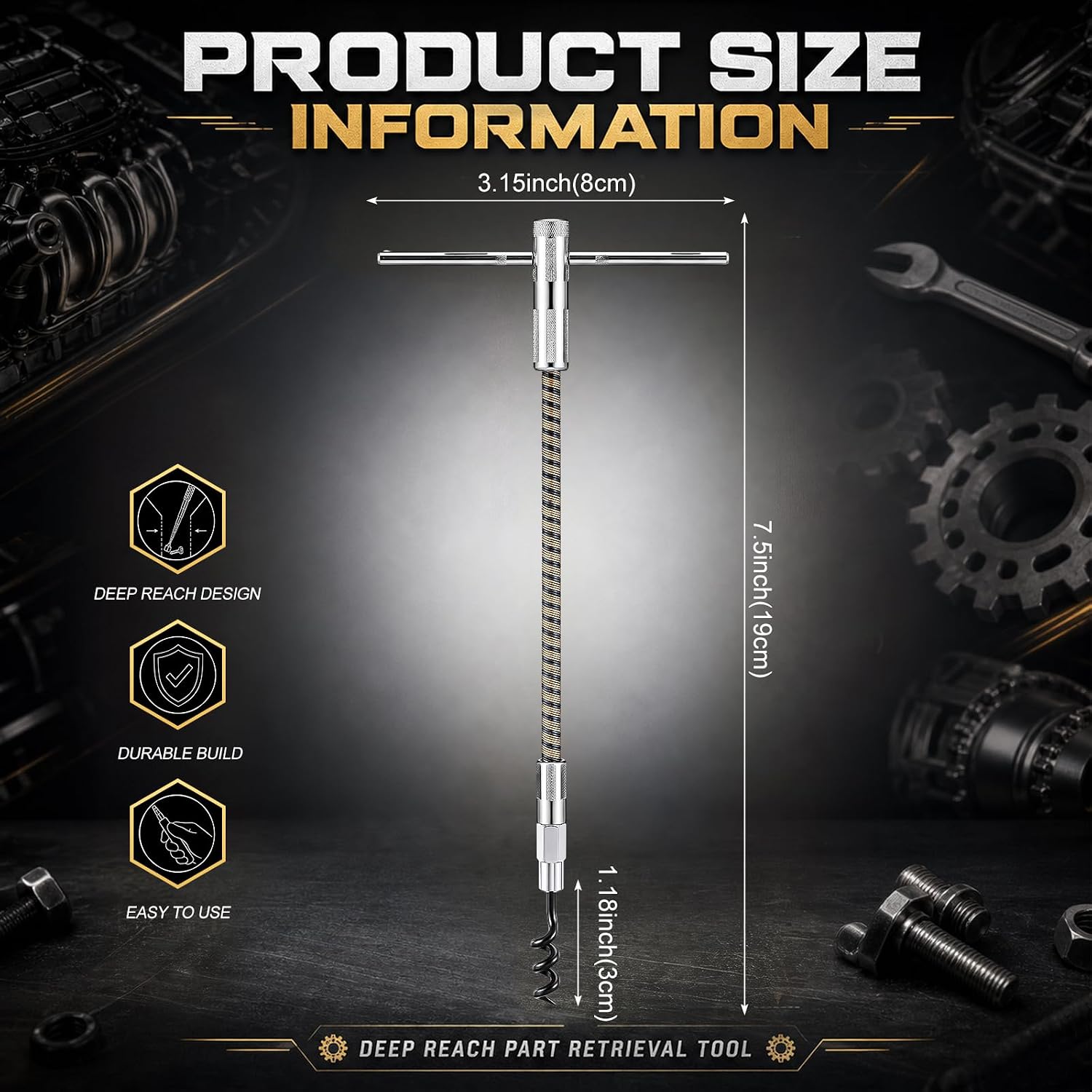 7.5 Inch Length Packaging Extractor Flexible Packing Hook Flexible Shaft Steel Removable Tip Packing Tool Removal Sealing Filler Puller Kit for Sizes 1/4 and up