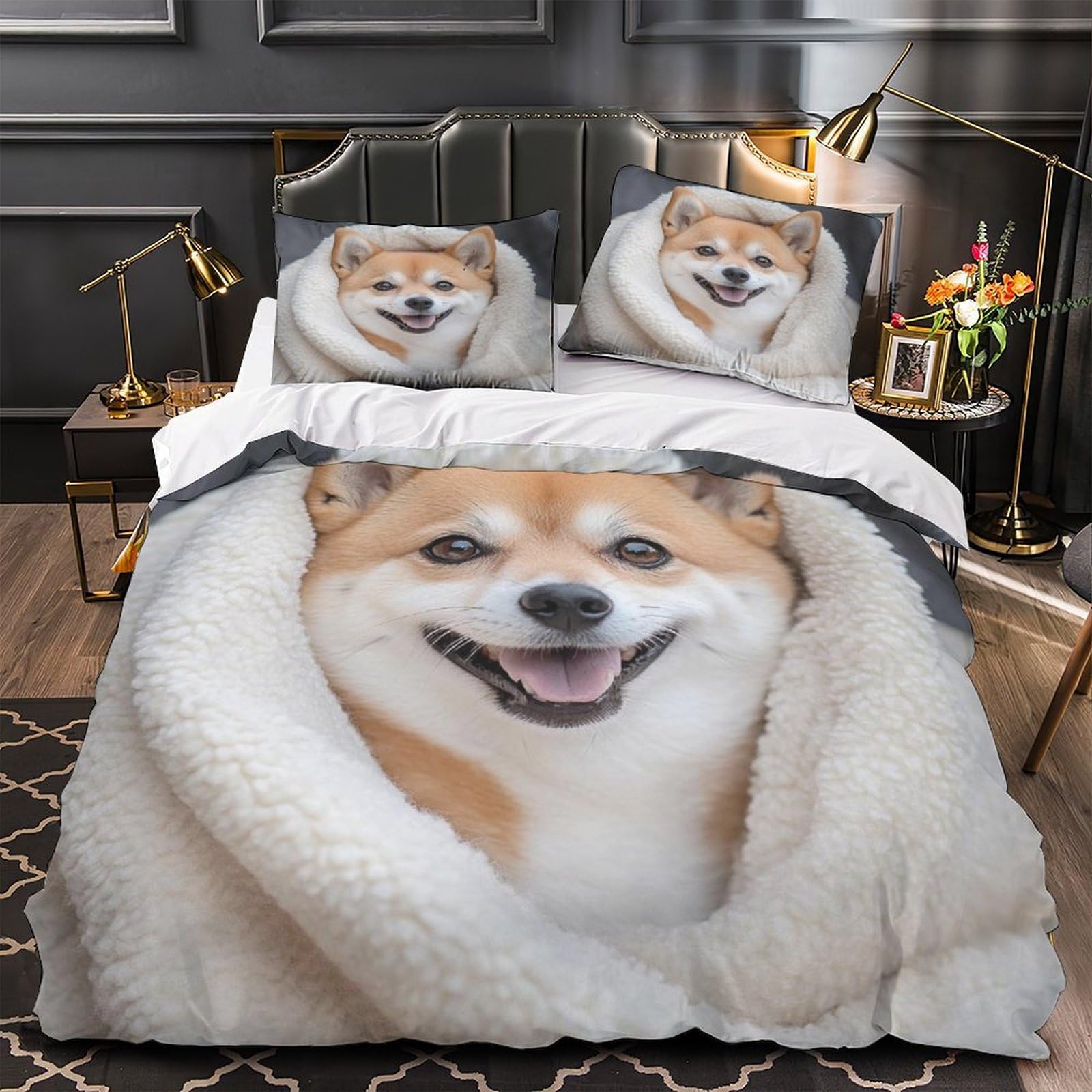 Parure de lit microfibre 3D super king housse de couette lion ultra douce