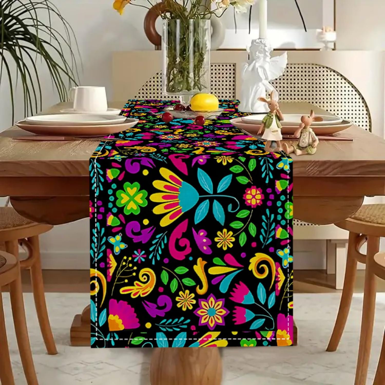Mexican Table Runner for Party 5 Pack, Dia De Los Muertos Decorations Altar, Fiesta, Day of The Dead, 71 x 13 inches