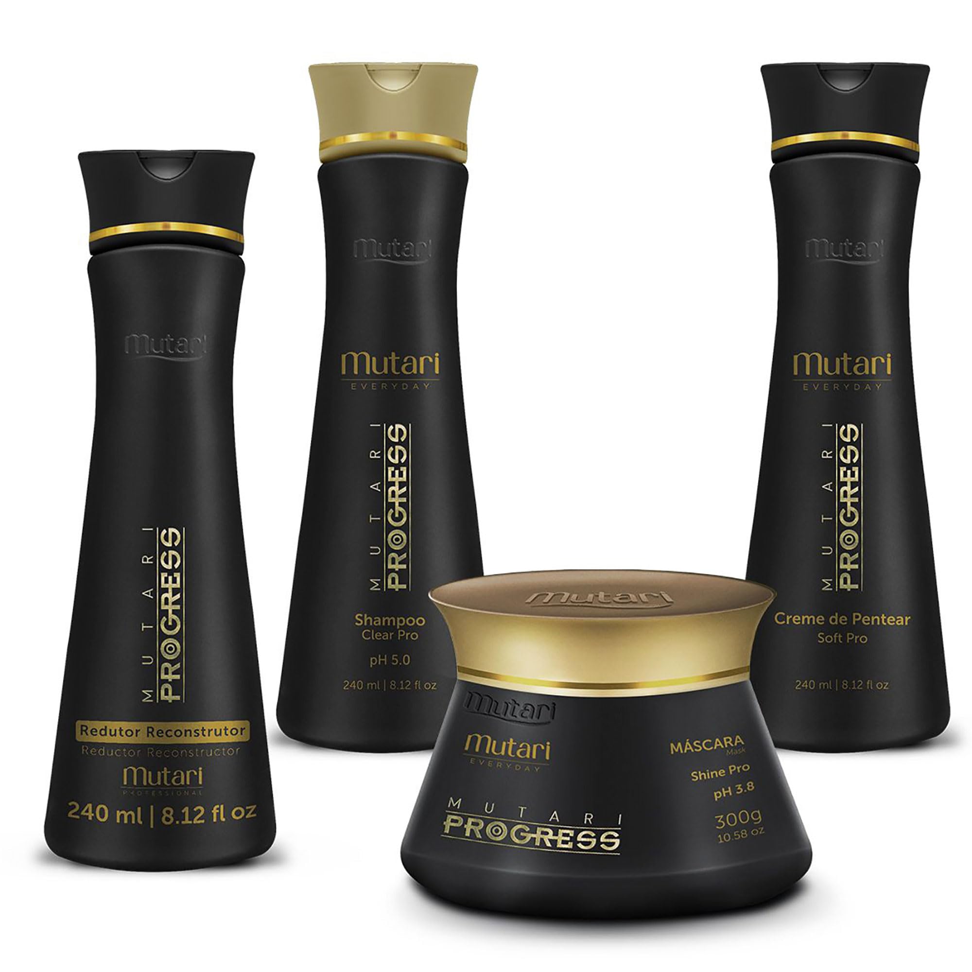 Mutari Progress | Kit reductor reconstructivo con champú, mascarilla y crema de peinado, cuidado capilar para cabello liso, 240 ml + 300 g