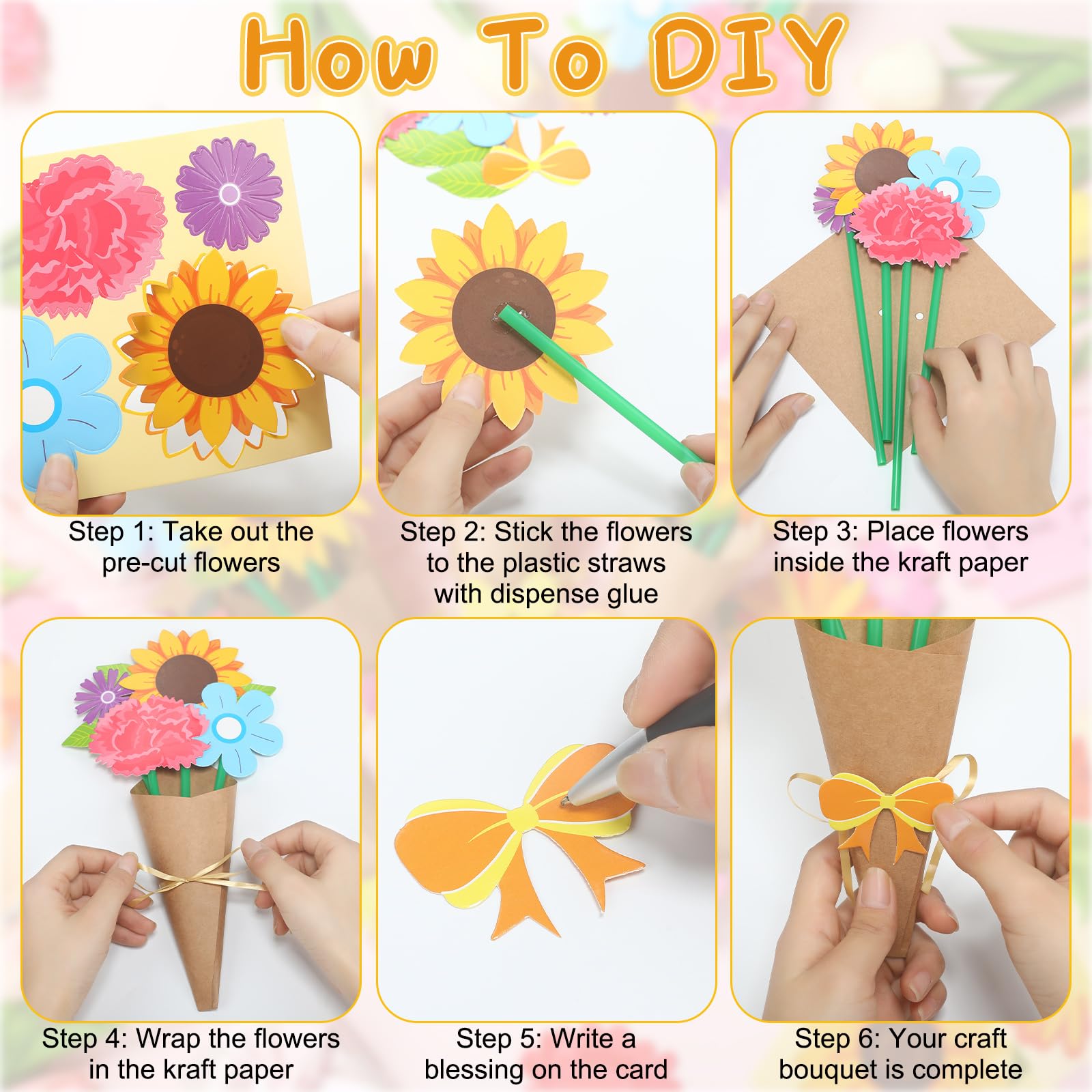 Kit De Manualidades De Ramos De Flores | Juego De Hacer Tarjetas Florales De Bricolaje Para Ninos Y Adultos Incluye 24 Estilos De Flores Papel Kraft Pajitas De Plastico Tarjetas En Forma De Kit De Manualidades De Ramos De Flores | Juego De Hacer Tarjetas Florales De Bricolaje Para Ninos Y Adultos Incluye 24 Estilos De Flores Papel Kraft Pajitas De Plastico Tarjetas En Forma De