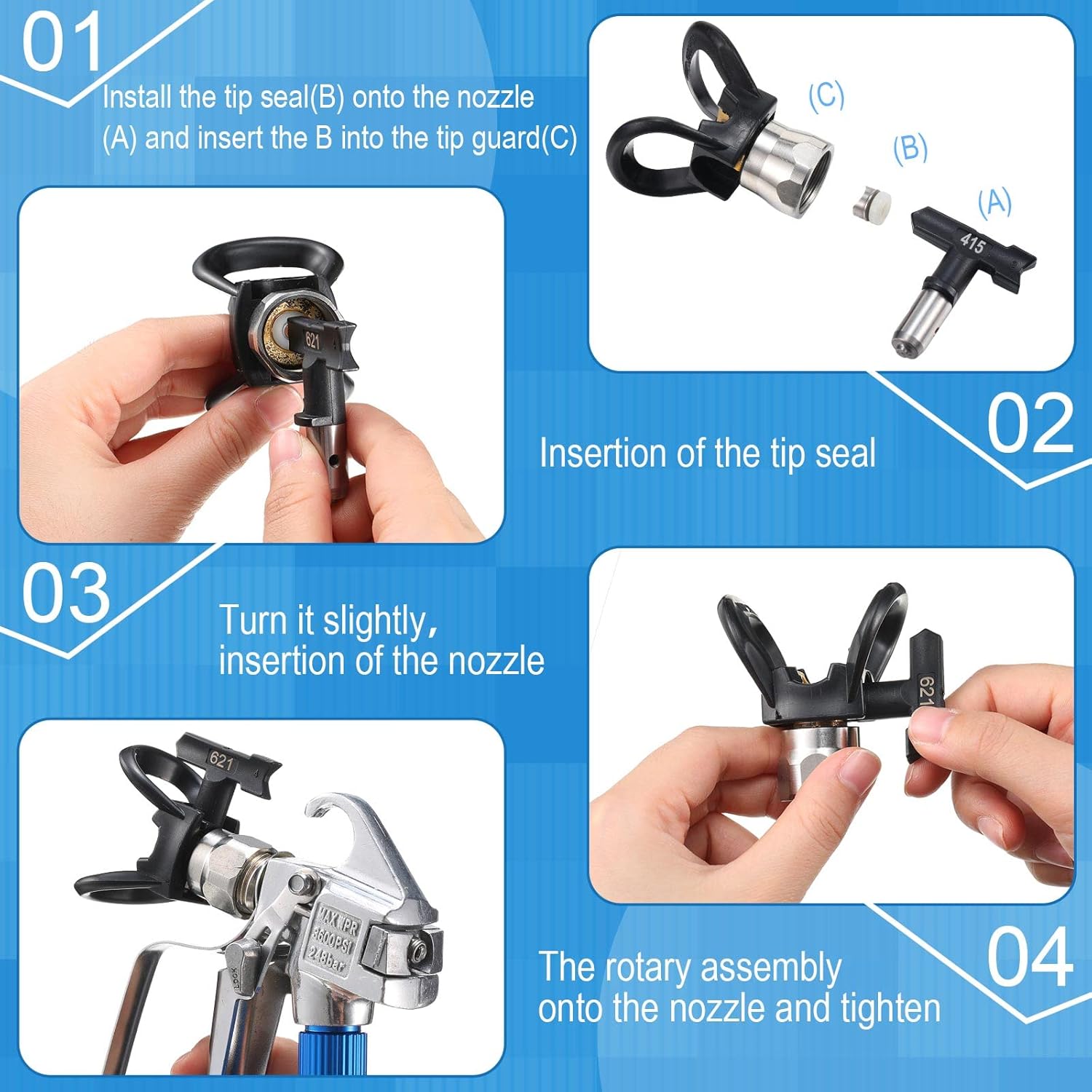 Buy 4 Pieces Spray Tips Airless Paint Sprayer Tips Reversible Spray Tip