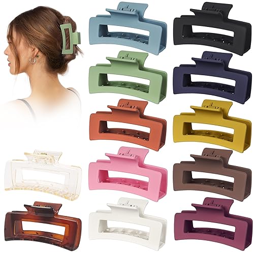 Vigorpace 12 Pack Large Hair Claw Clips 4.1" Big Square Matte for Women Girls, Strong Hold Banana Clips for Thick Thin Hair
