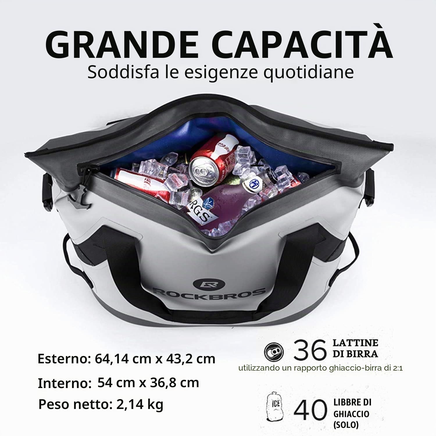 ROCKBROS Borsa Frigo Zaino Impermeabile Rigida Eccellente Isolamento Grande capacità 17L/20L/22L Frigorifero Portatile per Campeggio/Mare/Pesca/Escursione/Picnic/Viaggio