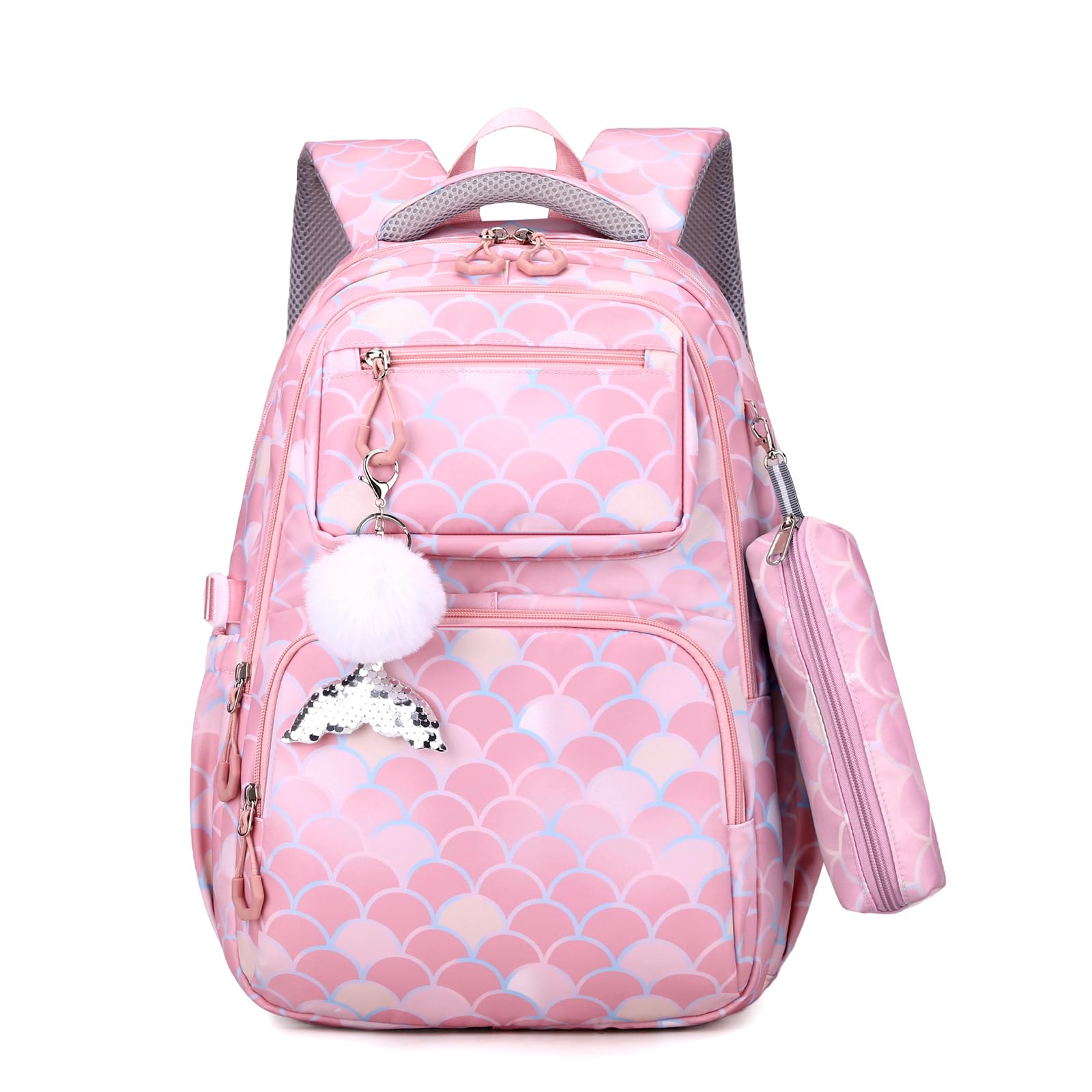 Nylon Rucksack mit Lunchtasche und Federmäppchen Set für Grundschüler, Schulrucksack für Teenager