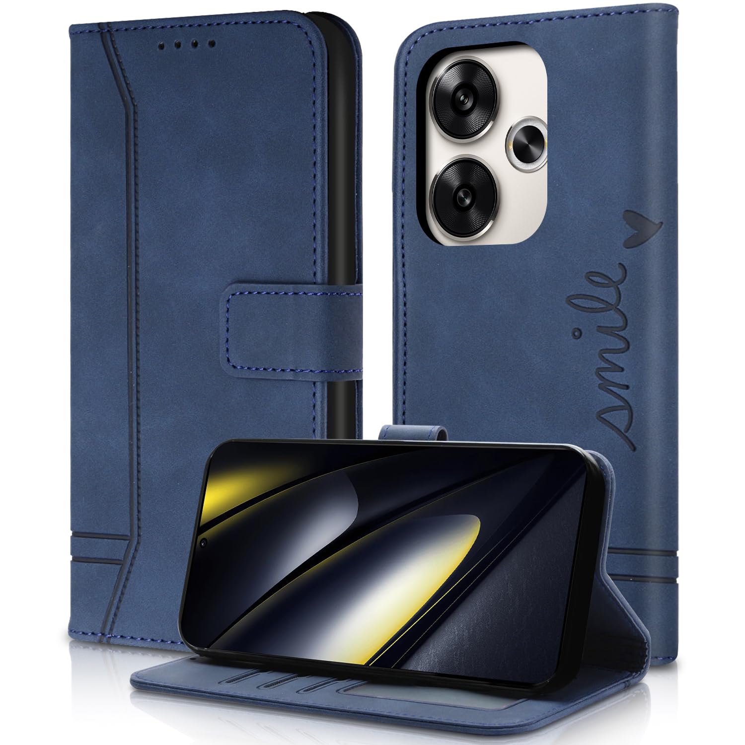 BORYA Cover Per Xiaomi Poco F6 5G, Custodia Portafoglio In Pelle PU E TPU, Con Slot Carte, Chiusura Magnetica, Blocco RFID, Funzione Stand, Blu - 2