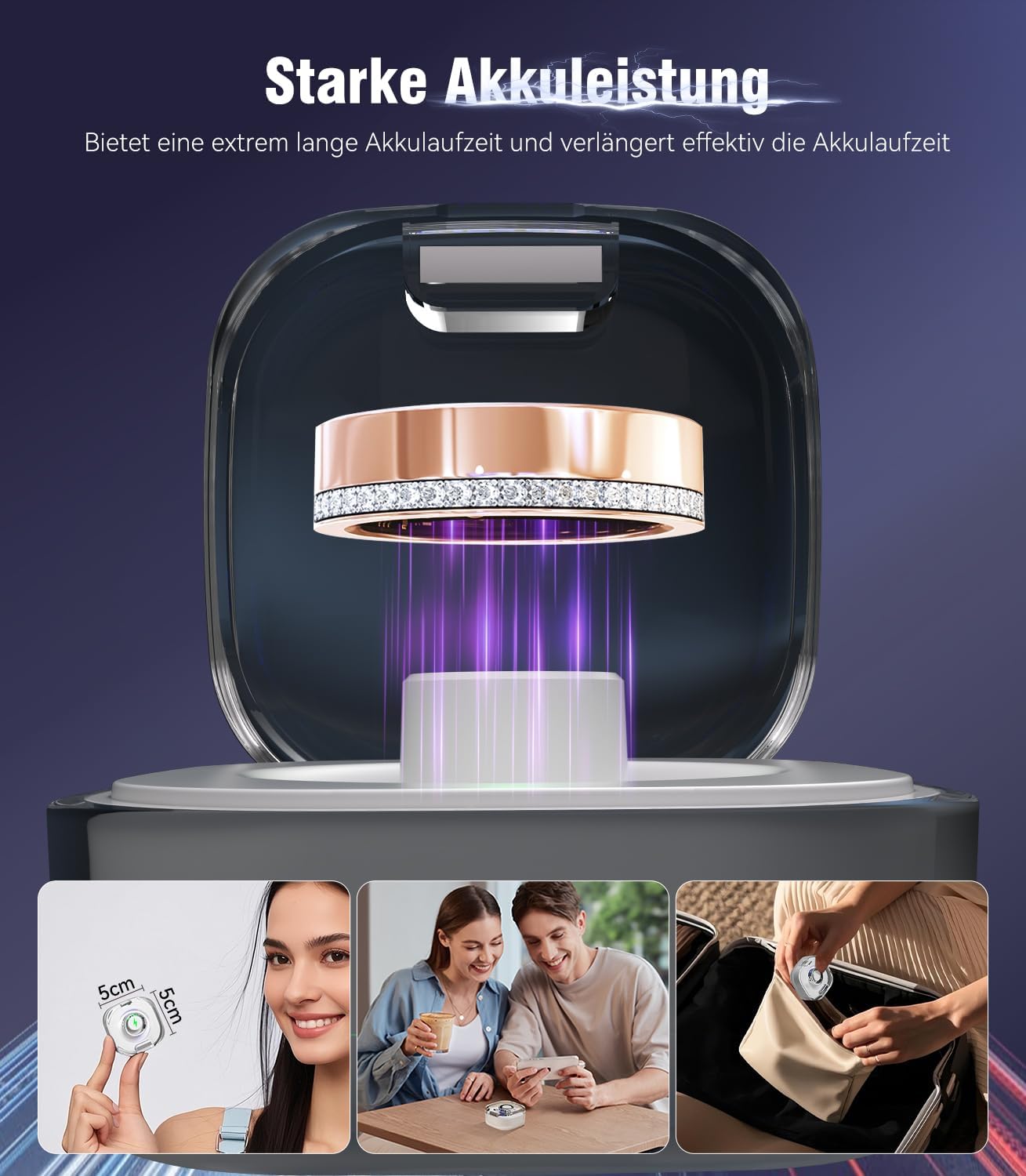 2026 NO.1 - Smart Ring con diamante e custodia di ricarica wireless, numero di settore 1-0, monitoraggio del sonno, anello intelligente portatile SpO2 per Android e iOS, oro 8#