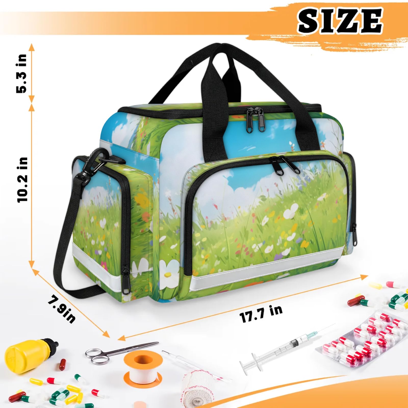 GzLeyigou First Aid Bags Empty, Dreamy Sunflower Emergency Bag First Aid Kit Multiple Compartment Kit Carrier On Call Trauma Bag For Paramedics Emergency Medical Supplies Kit